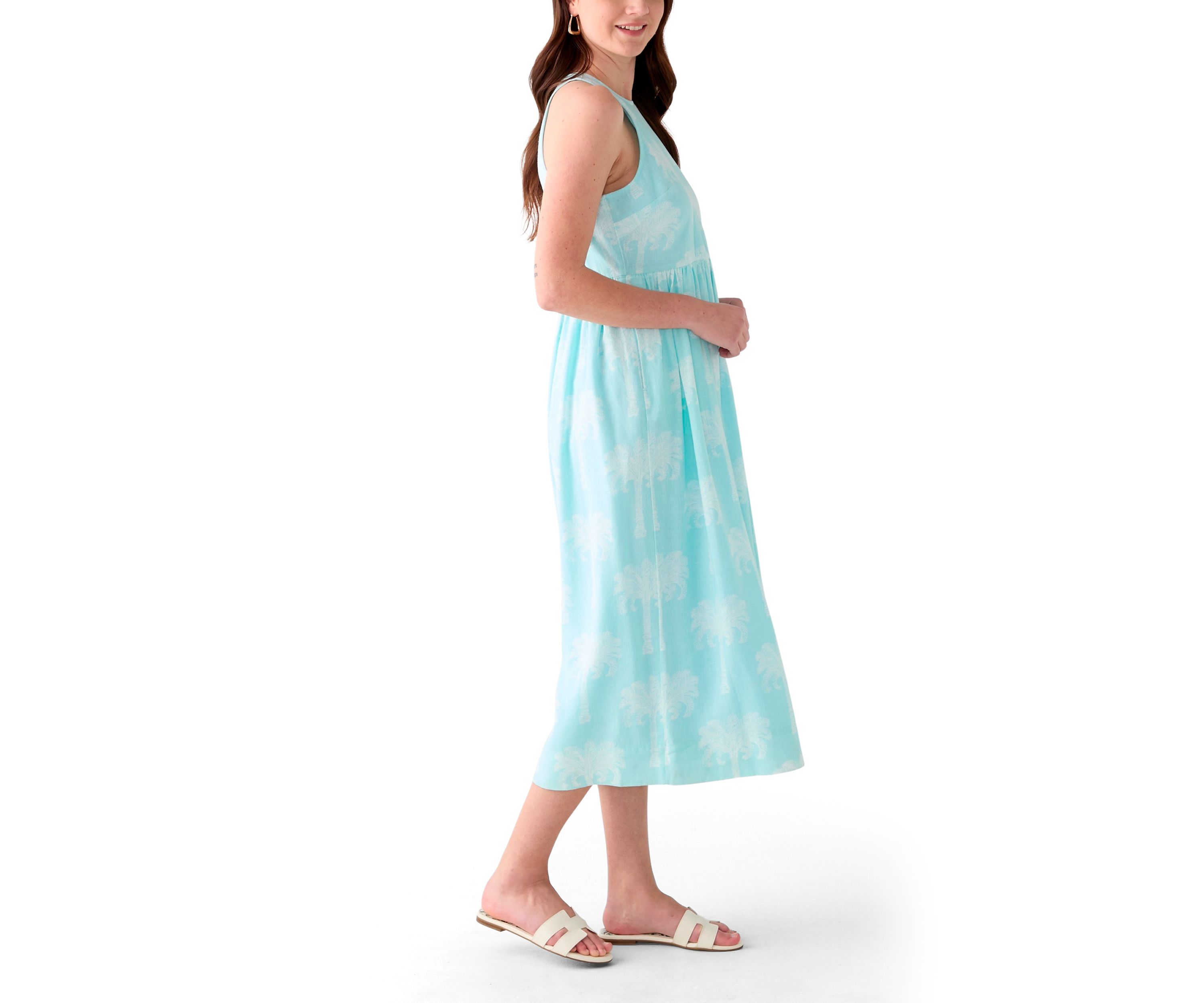 Womens Sleeveless Linen Tank Yarn Dyed Dress