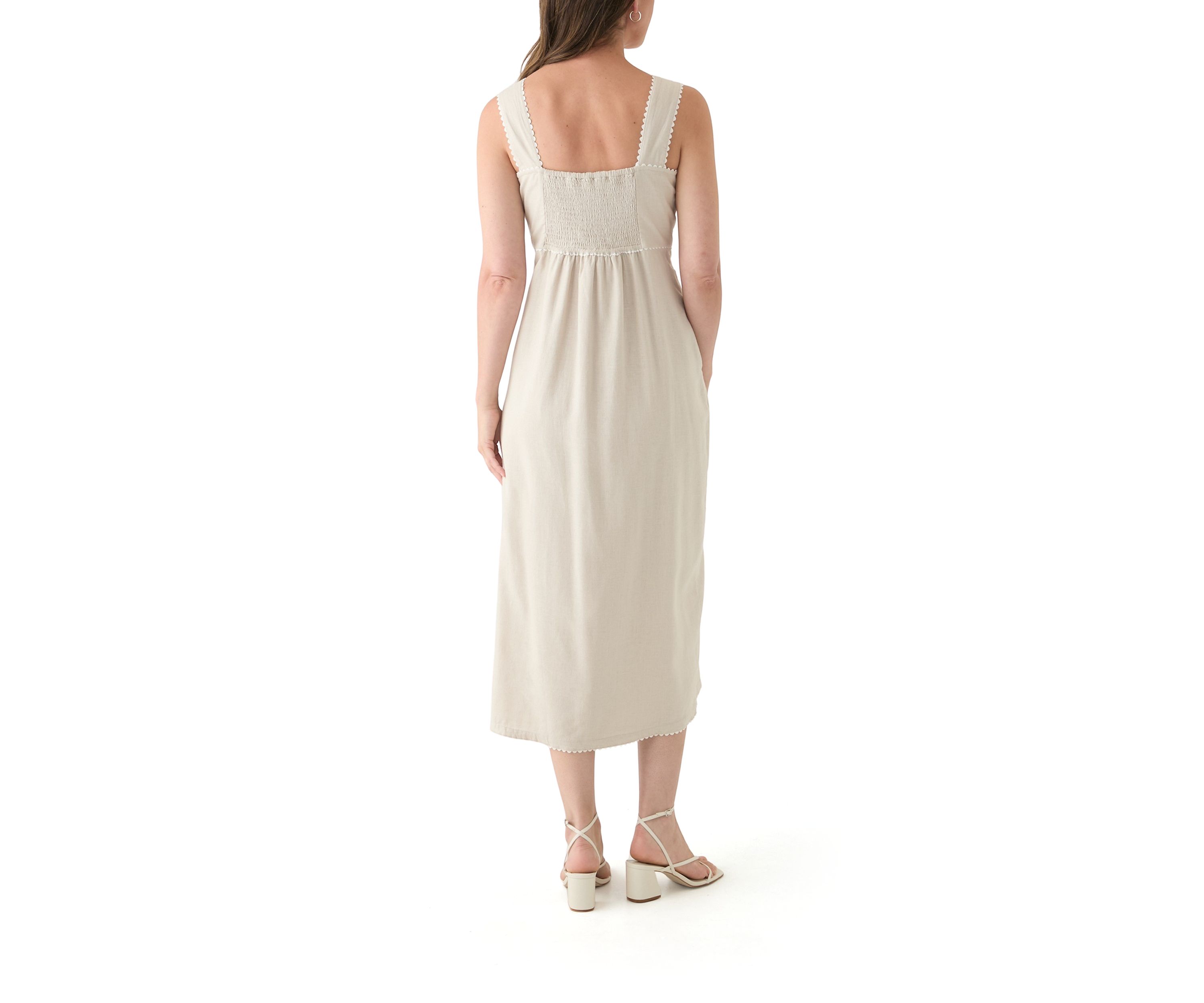 Womens Sleeveless Linen Tank Embroidered Dress