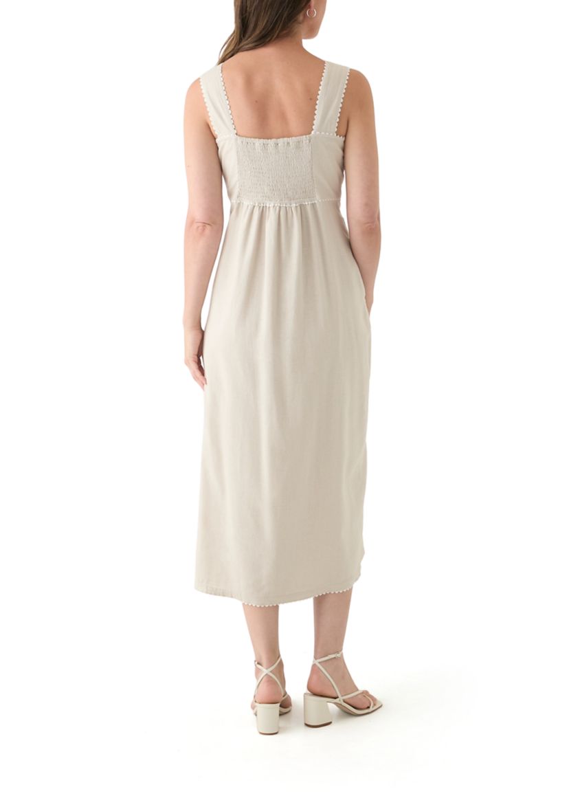 Womens Sleeveless Linen Tank Embroidered Dress