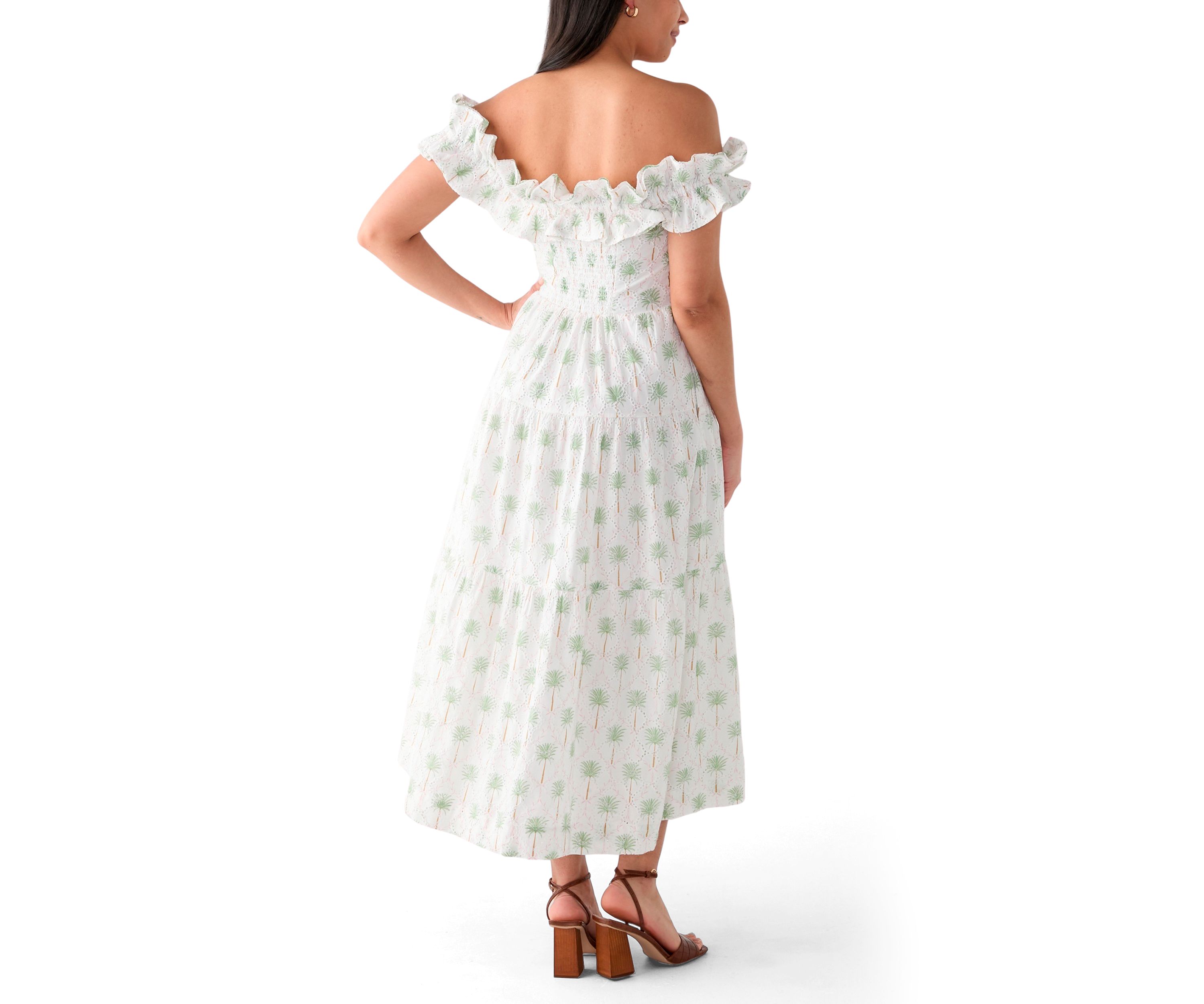 Womens Off the Shoulder Printed Midi Dress