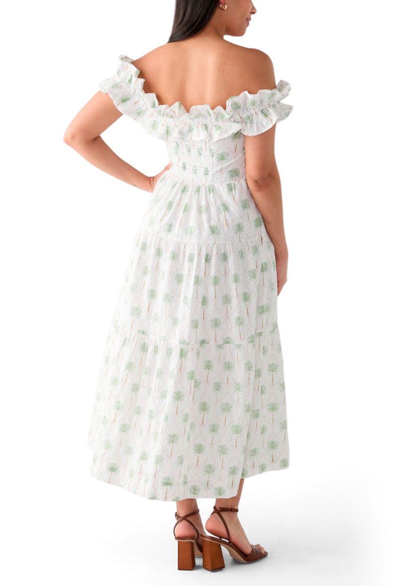 Womens Off the Shoulder Printed Midi Dress
