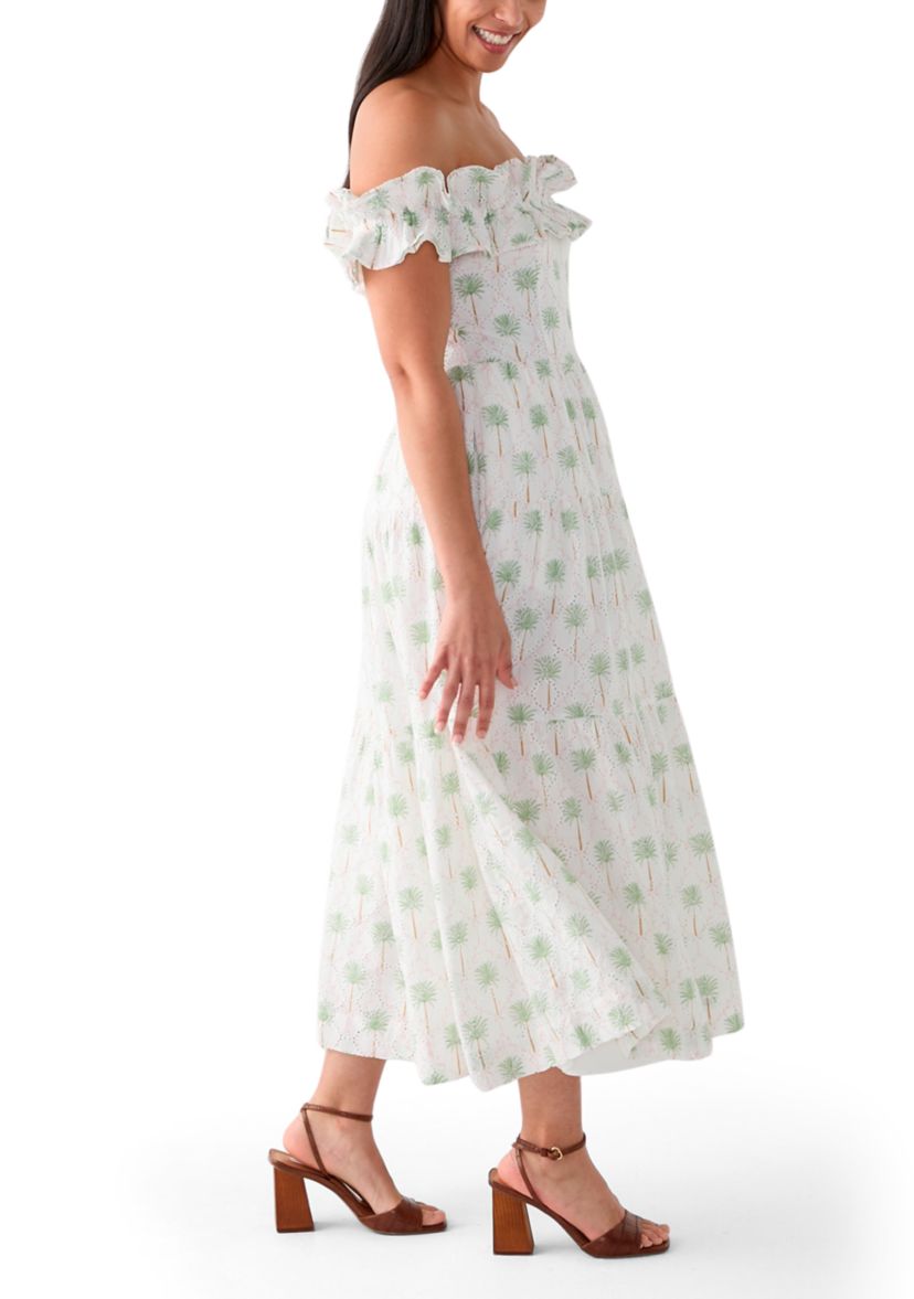 Womens Off the Shoulder Printed Midi Dress