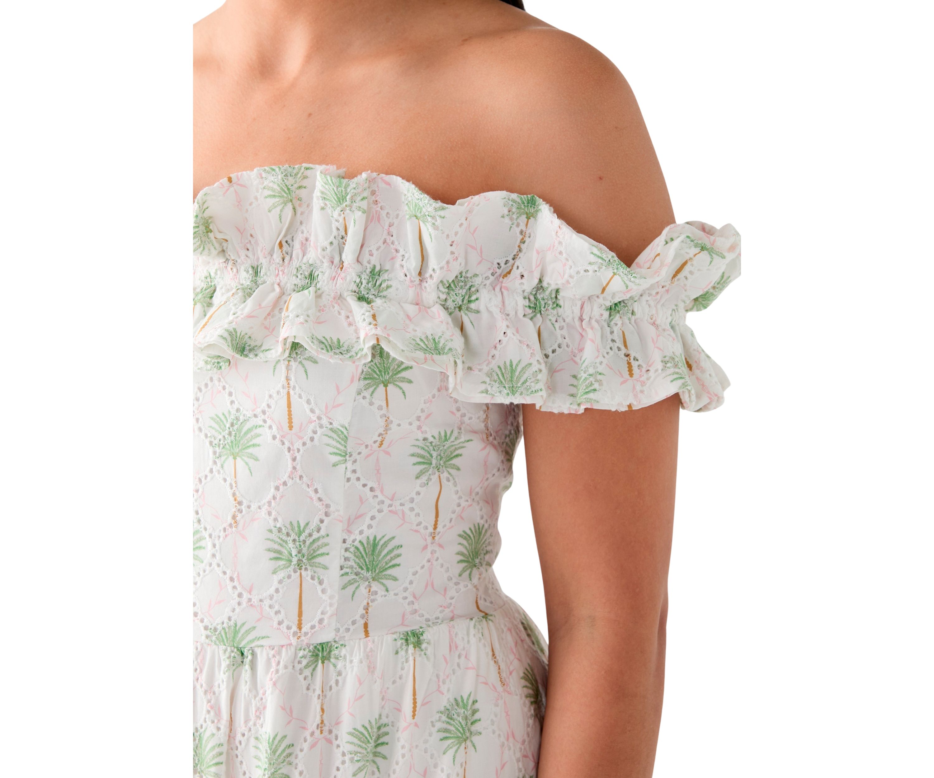 Womens Off the Shoulder Printed Midi Dress