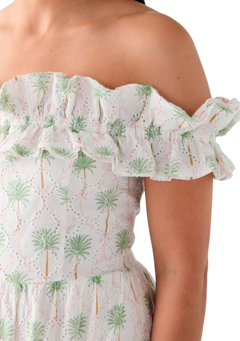 Womens Off the Shoulder Printed Midi Dress