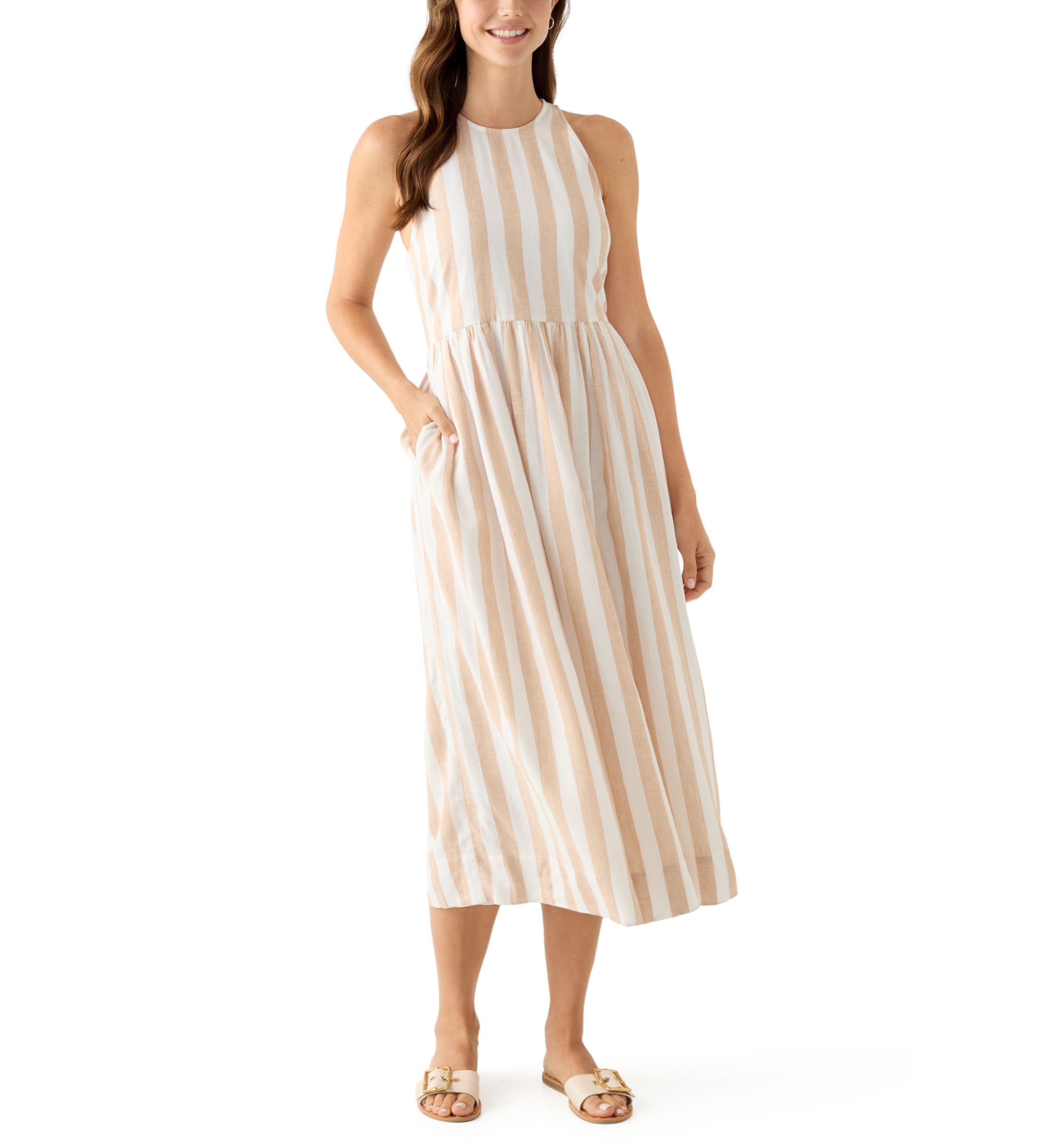 Womens Sleeveless Linen Yarn Dyed Tank Dress