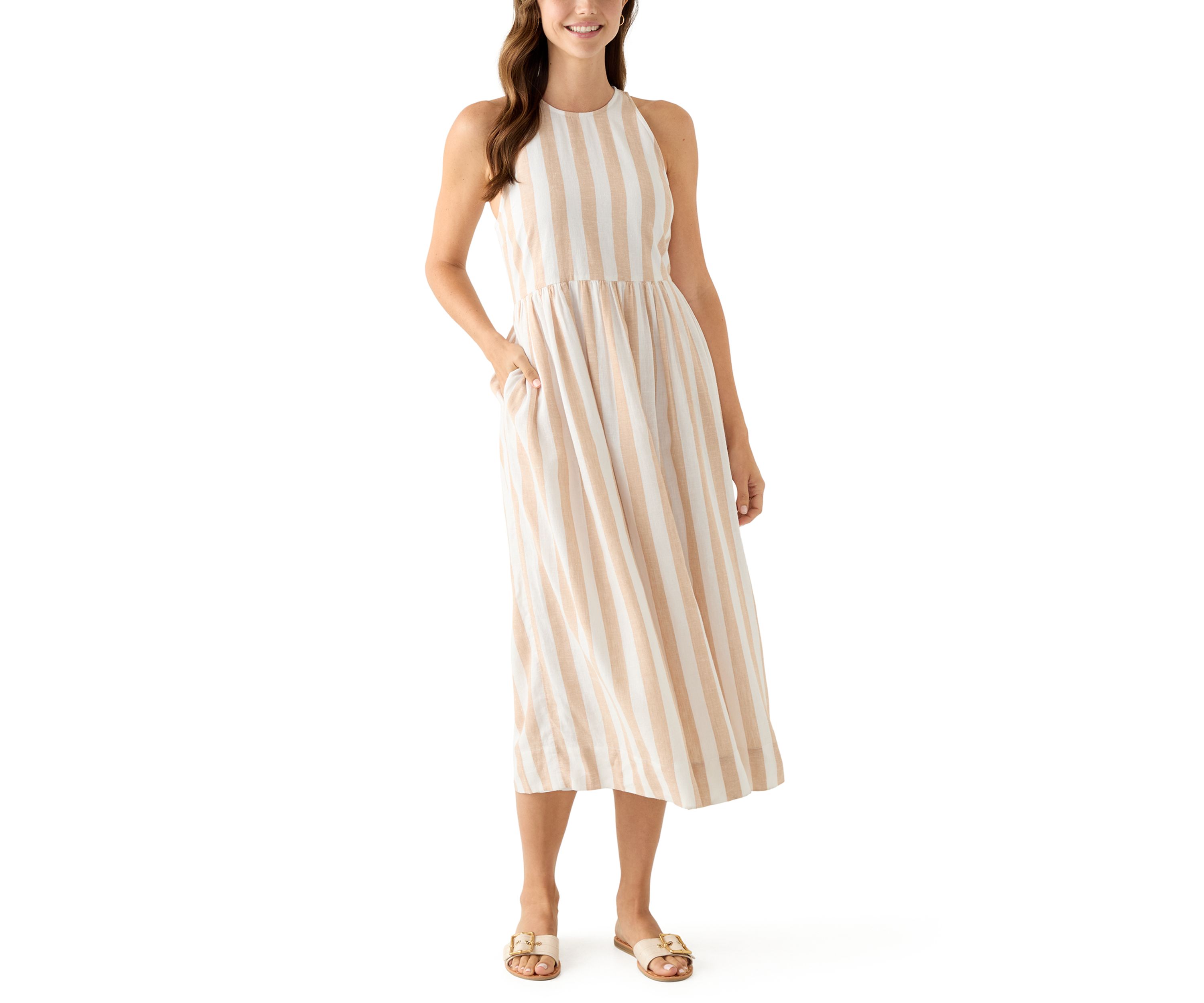 Womens Sleeveless Linen Yarn Dyed Tank Dress