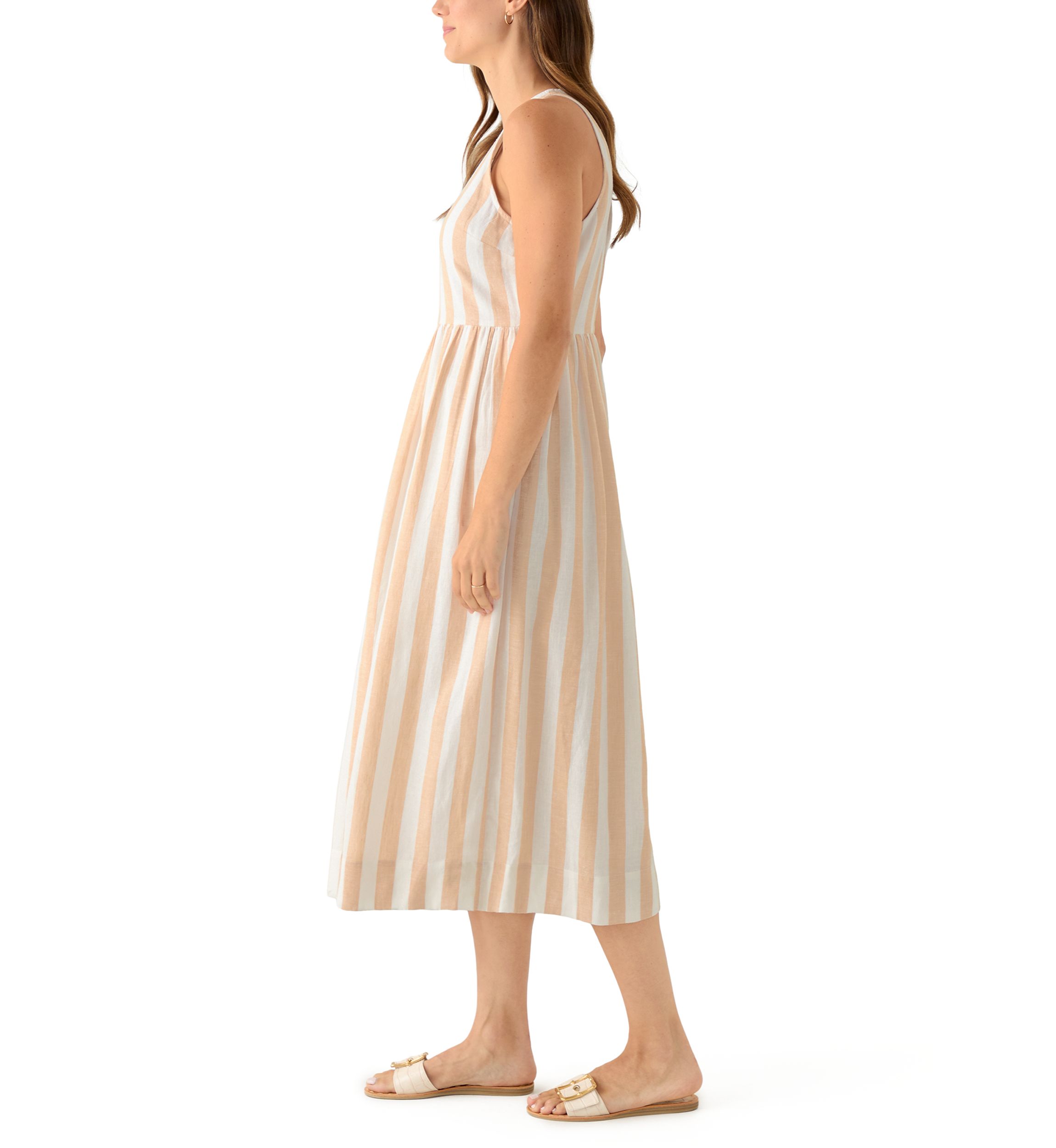 Womens Sleeveless Linen Yarn Dyed Tank Dress