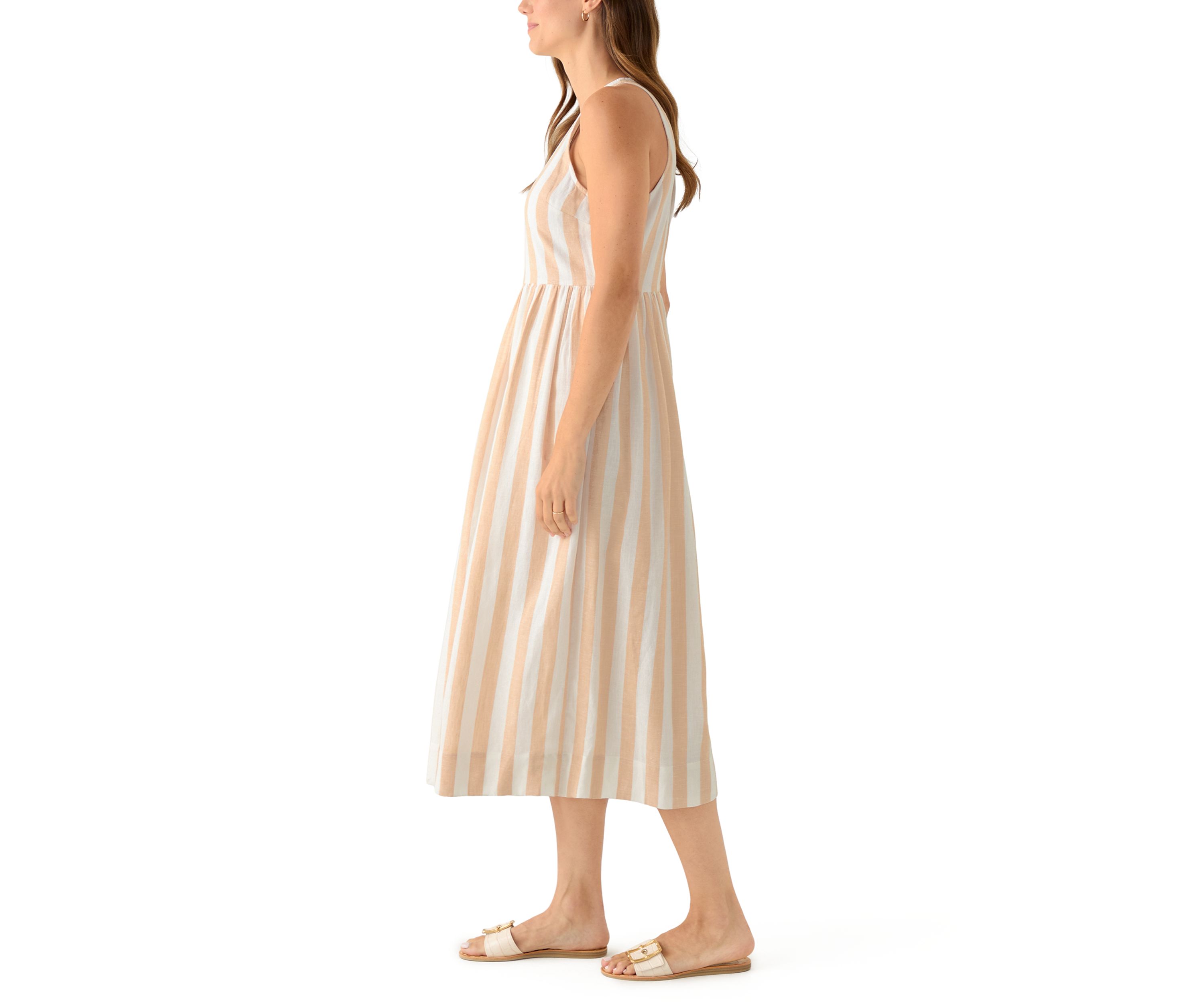 Womens Sleeveless Linen Yarn Dyed Tank Dress