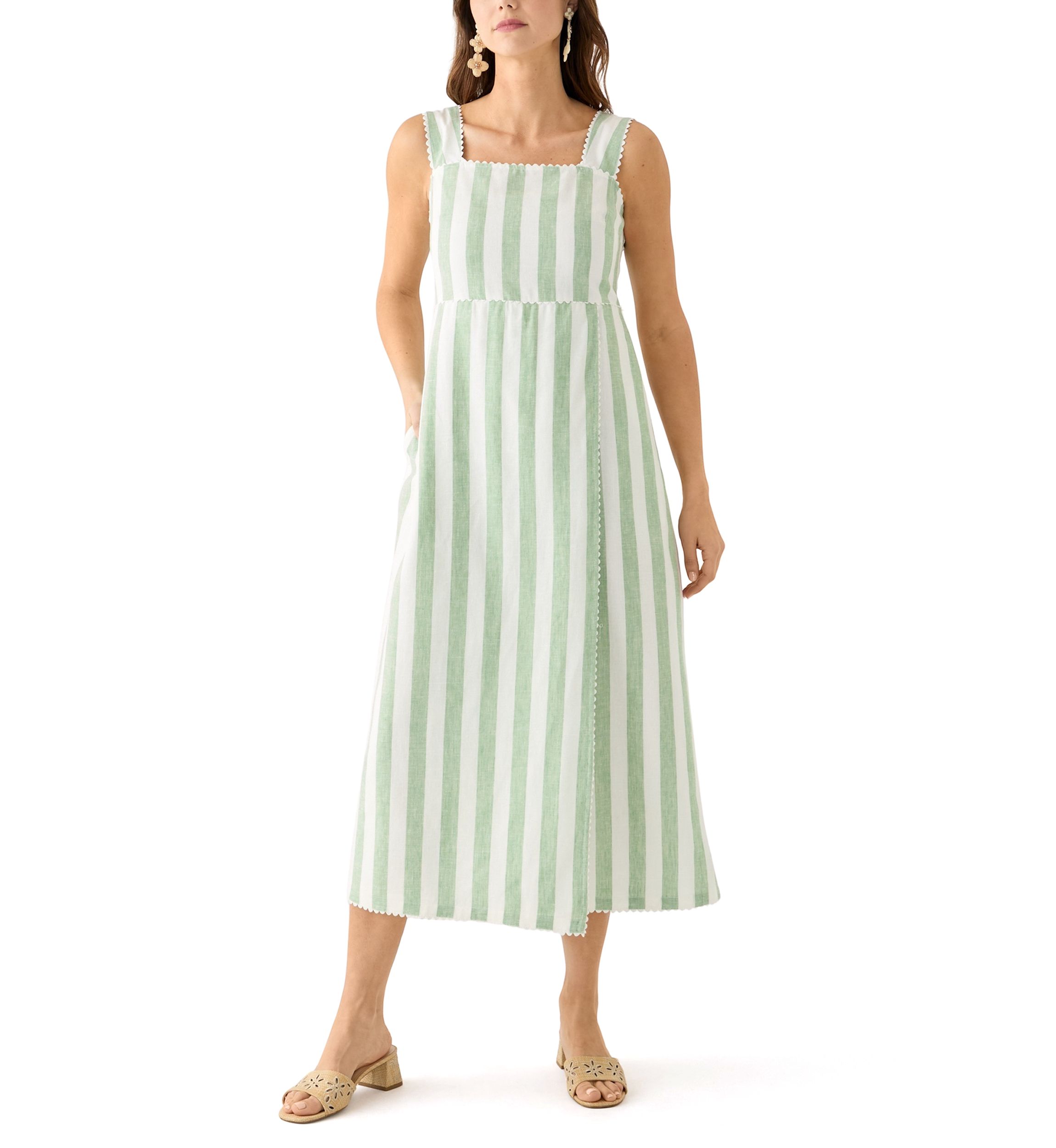 Womens Sleeveless Yarn Dyed Linen Tank Dress