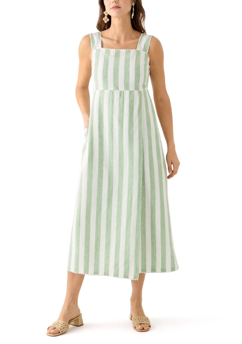 Womens Sleeveless Yarn Dyed Linen Tank Dress