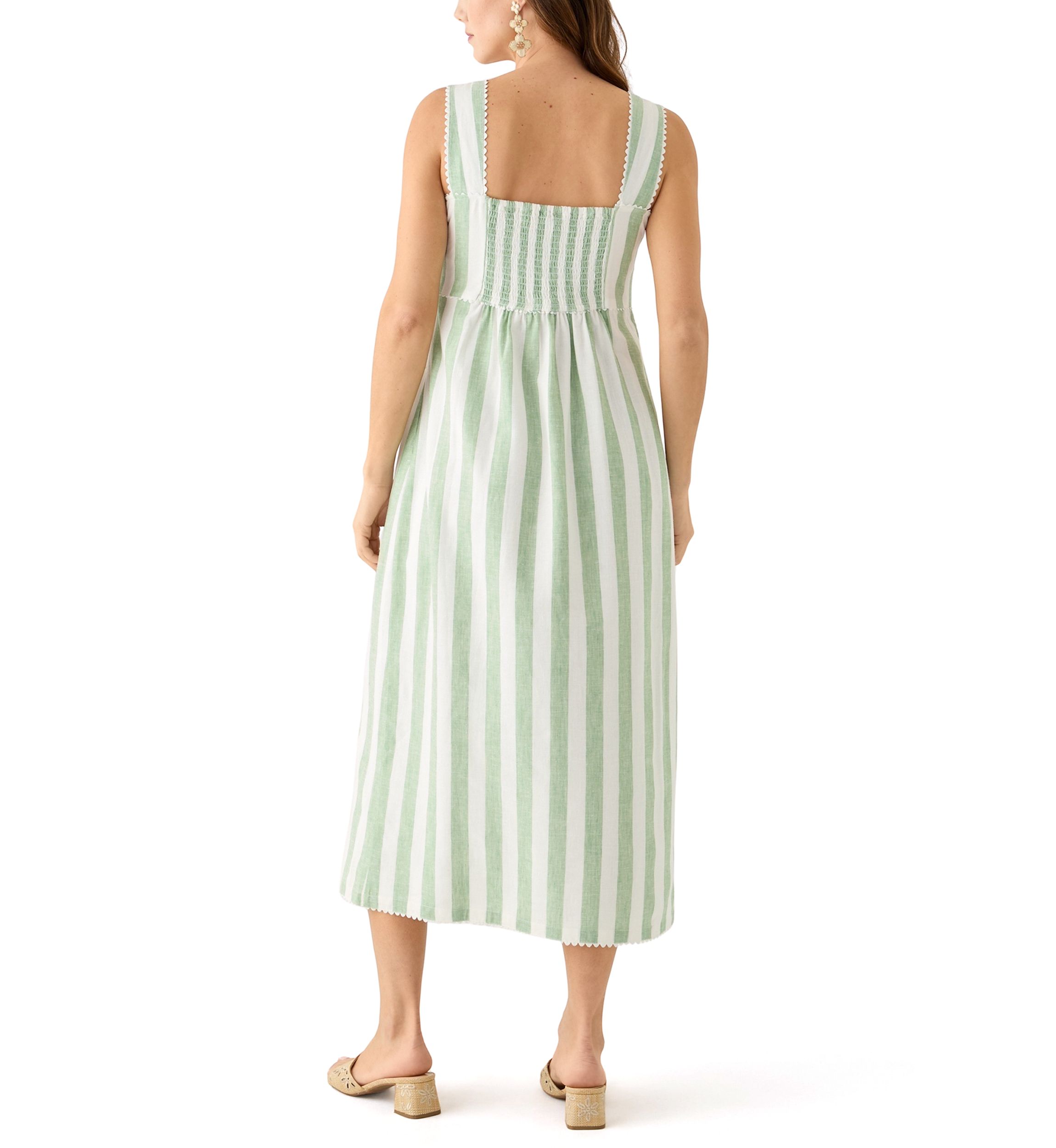 Womens Sleeveless Yarn Dyed Linen Tank Dress