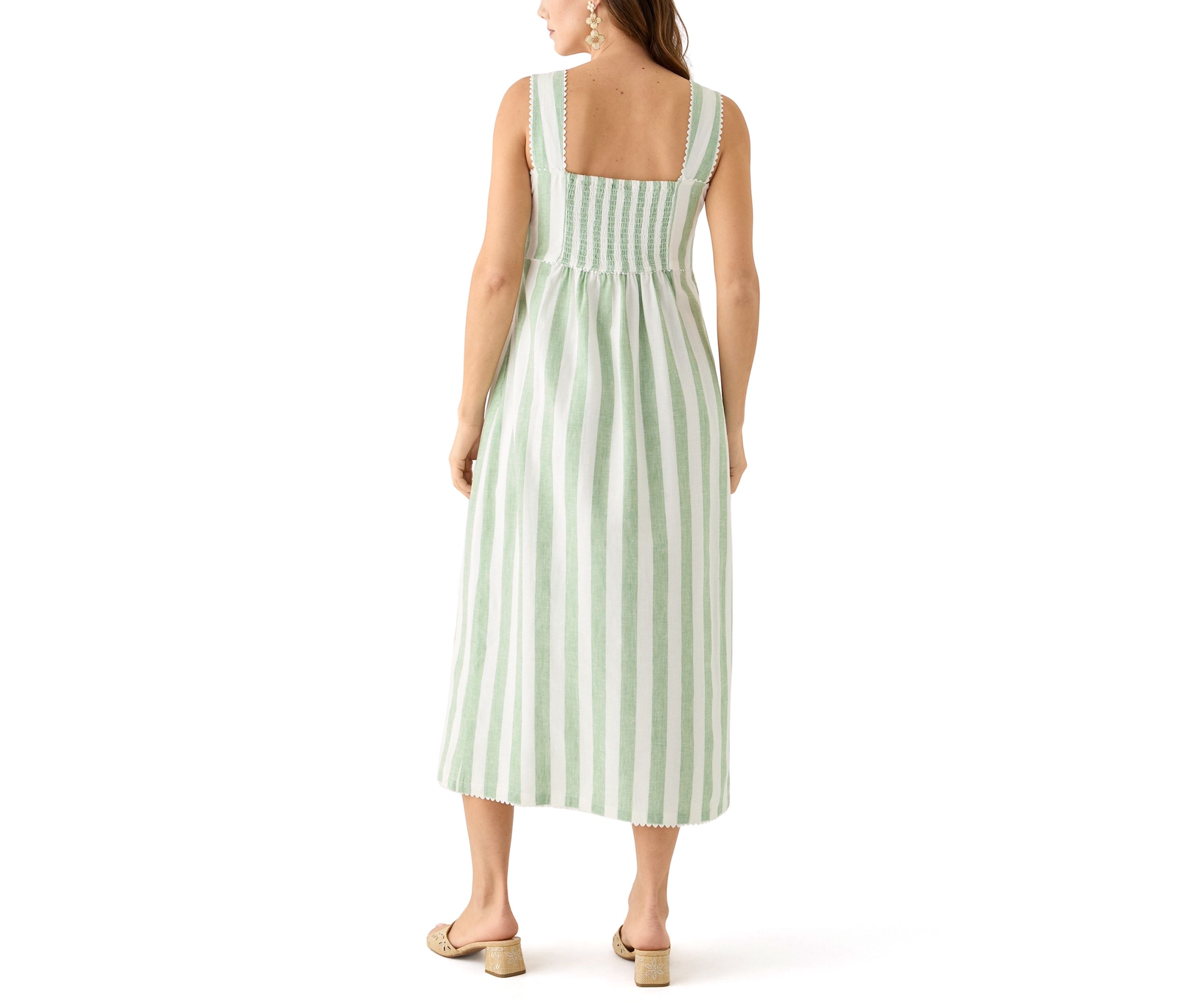Womens Sleeveless Yarn Dyed Linen Tank Dress