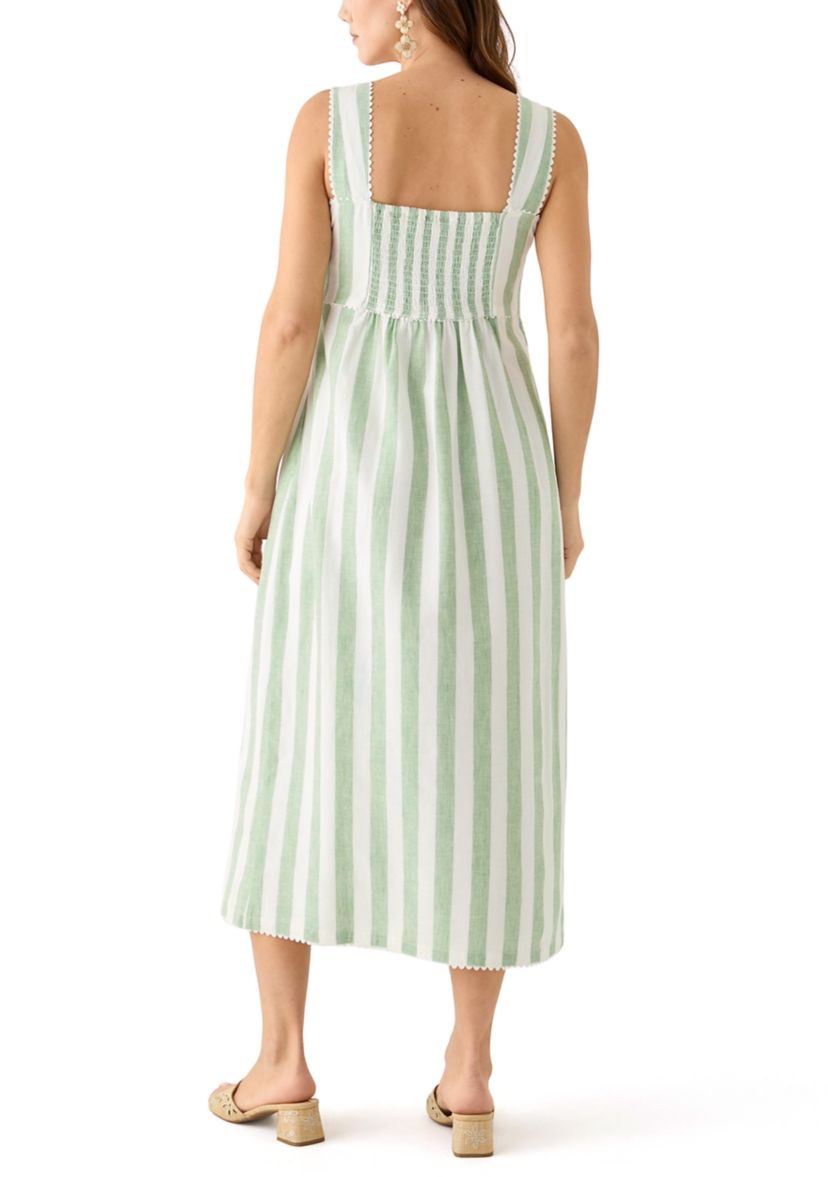 Womens Sleeveless Yarn Dyed Linen Tank Dress