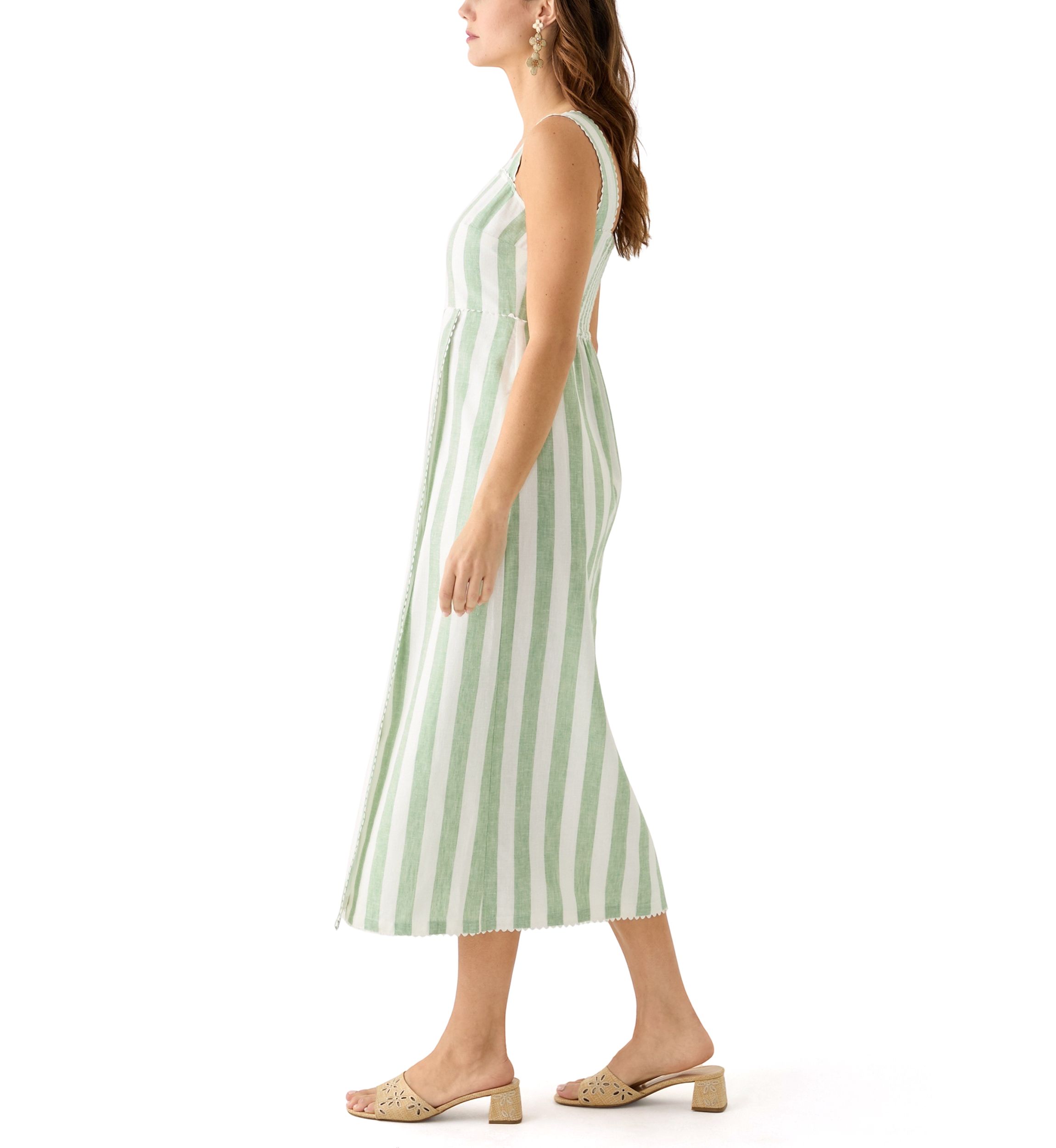 Womens Sleeveless Yarn Dyed Linen Tank Dress