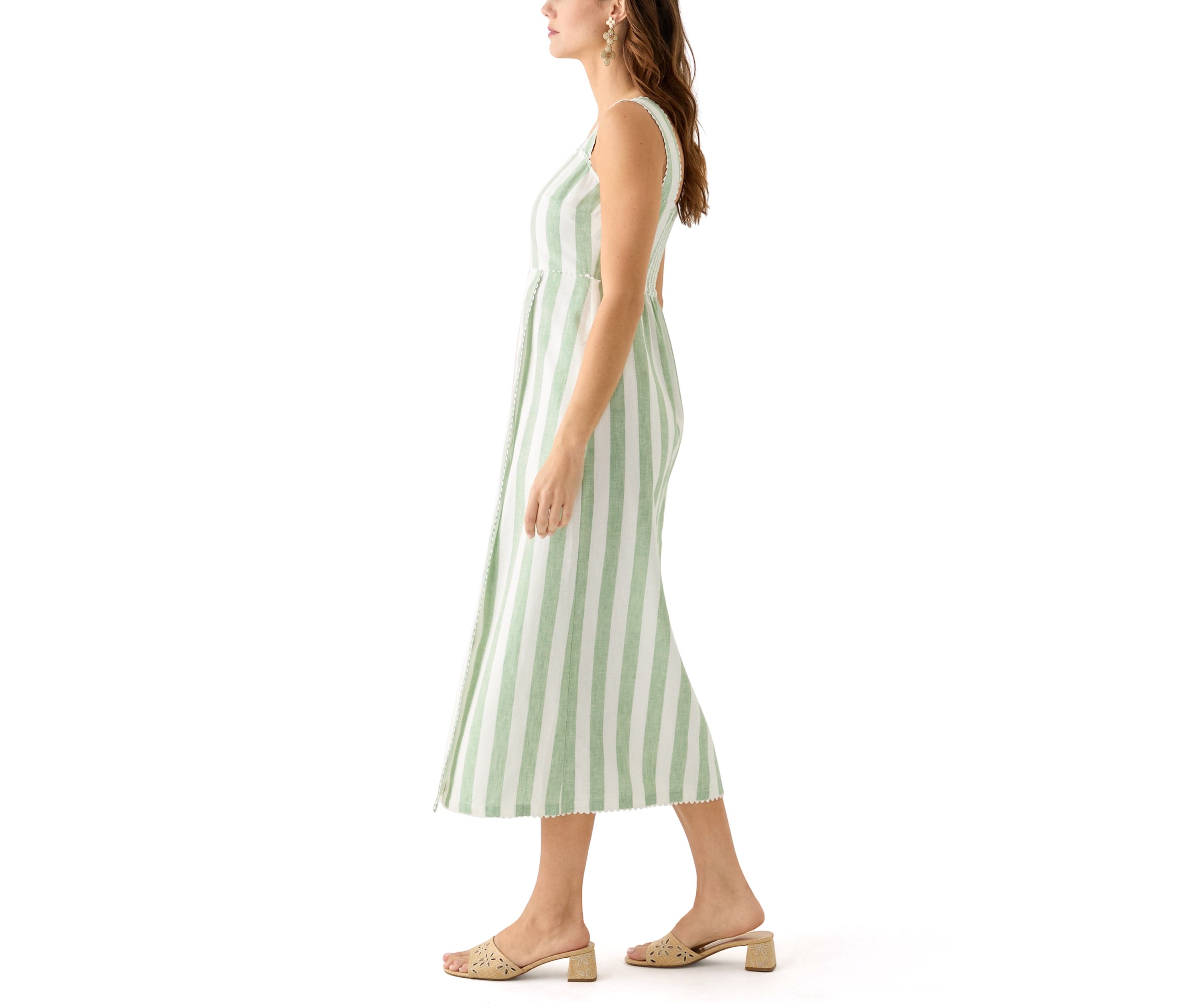 Womens Sleeveless Yarn Dyed Linen Tank Dress