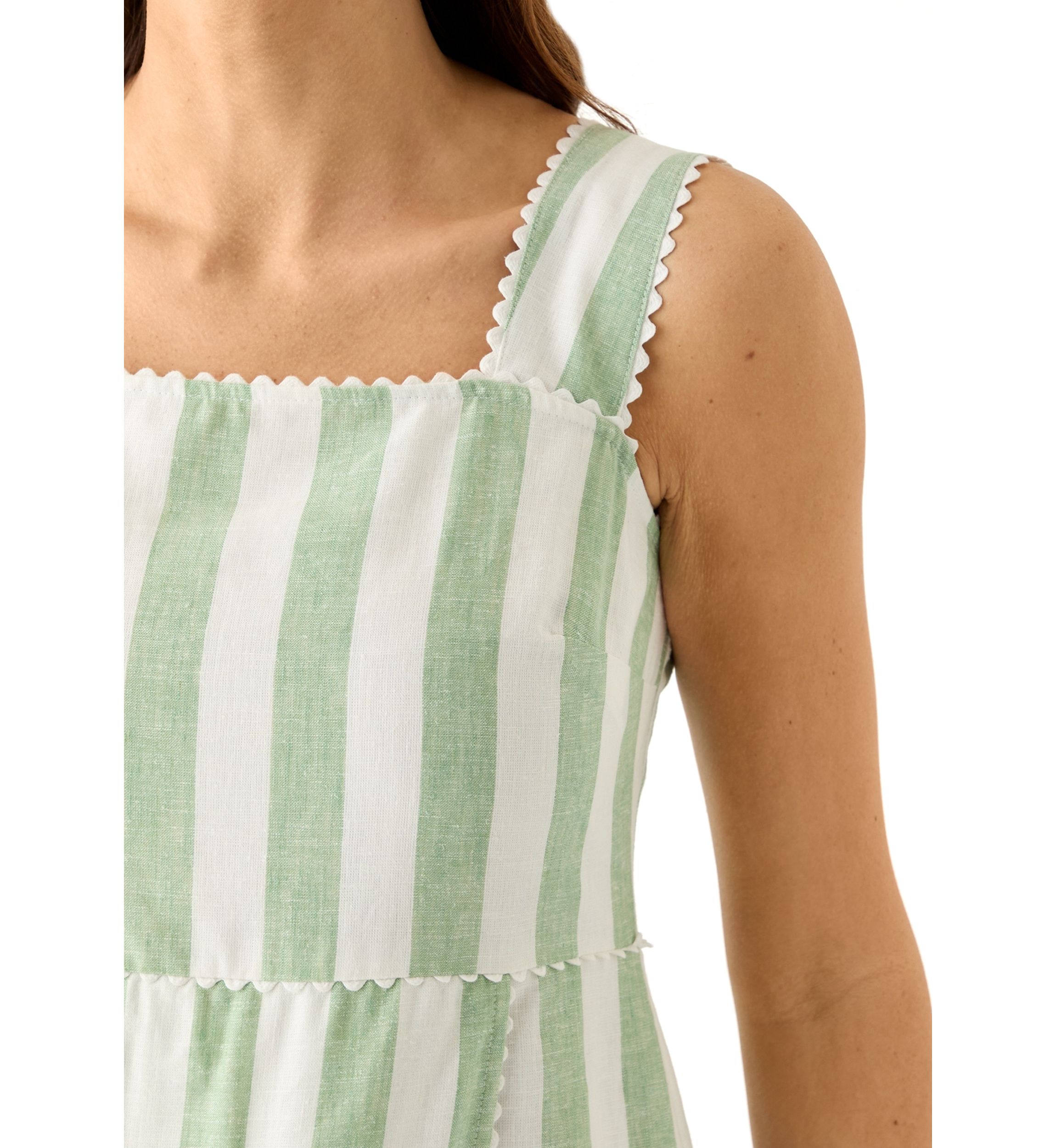 Womens Sleeveless Yarn Dyed Linen Tank Dress