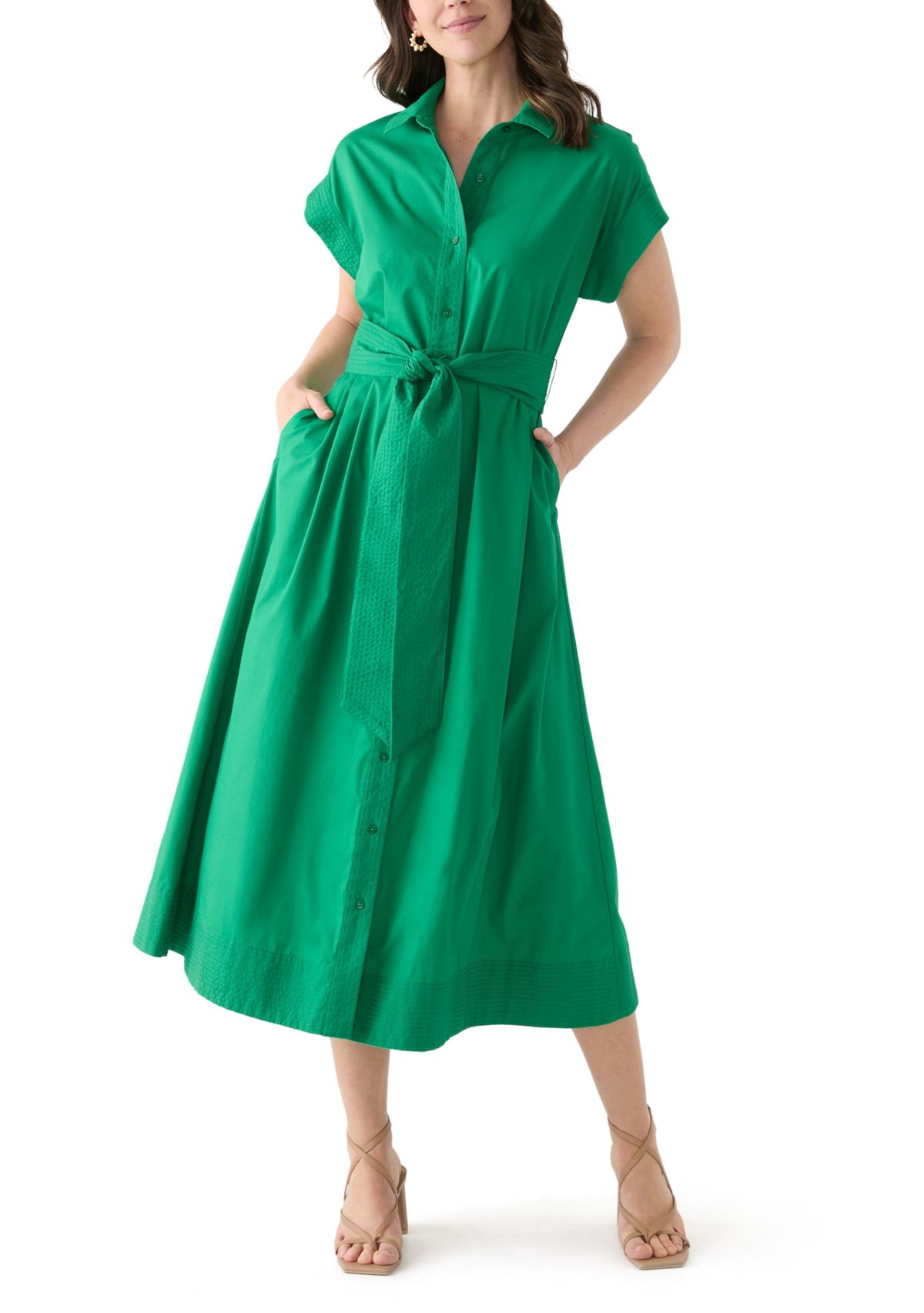 Womens Belted Midi Dress