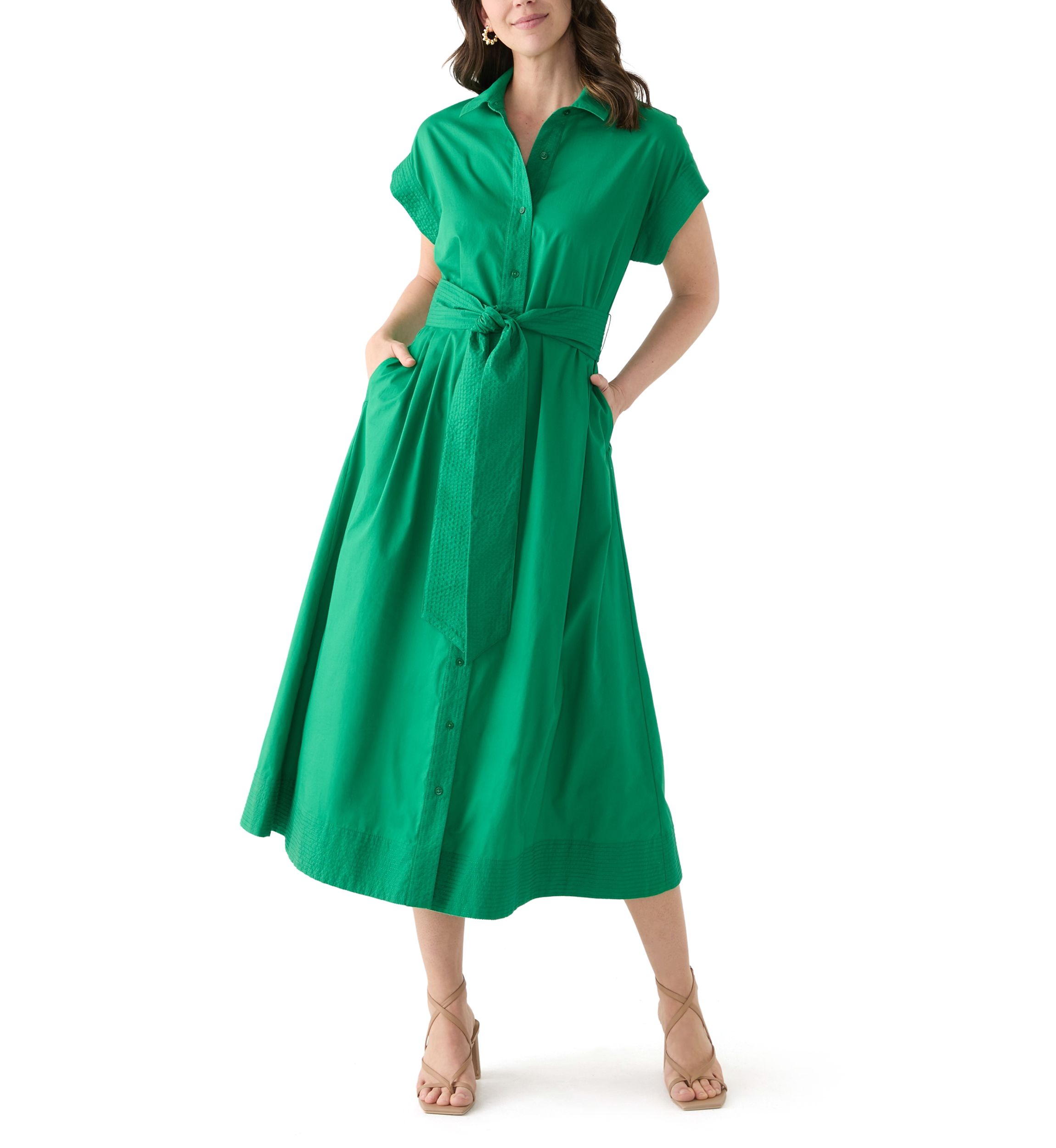 Womens Belted Midi Dress