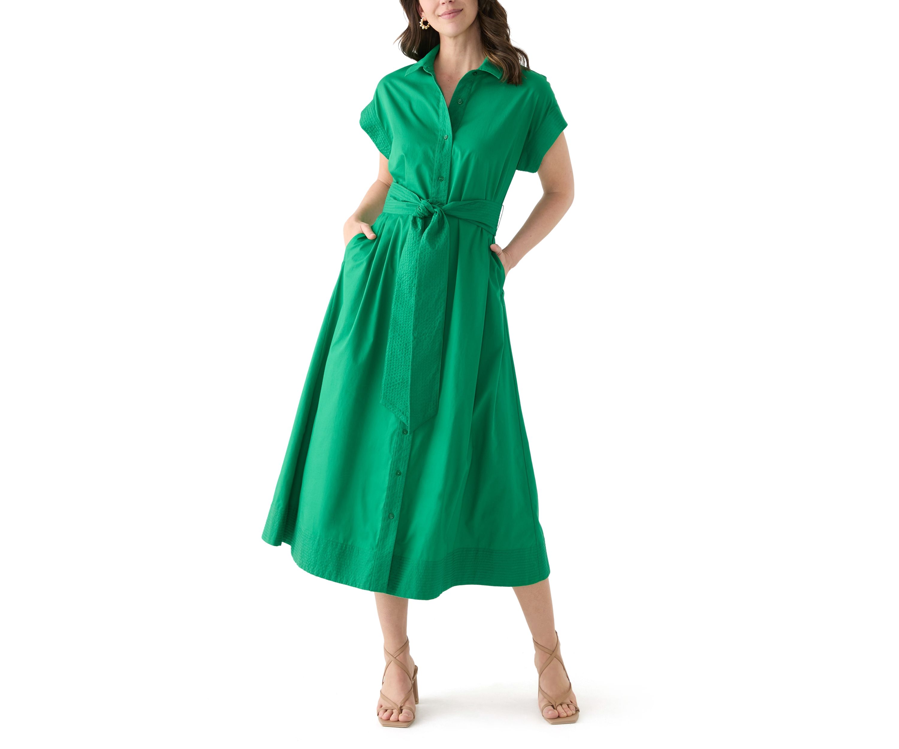 Womens Belted Midi Dress