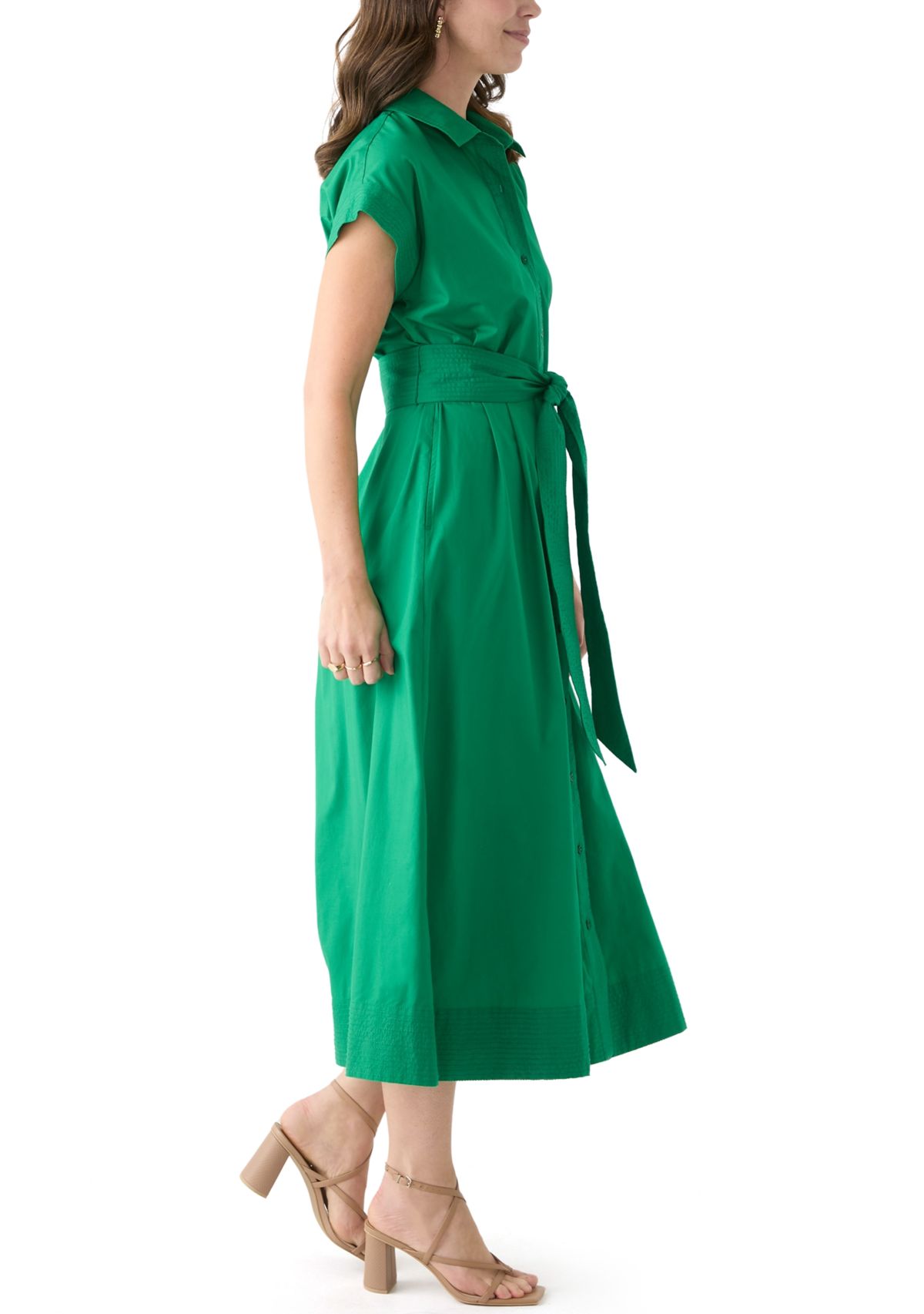 Womens Belted Midi Dress