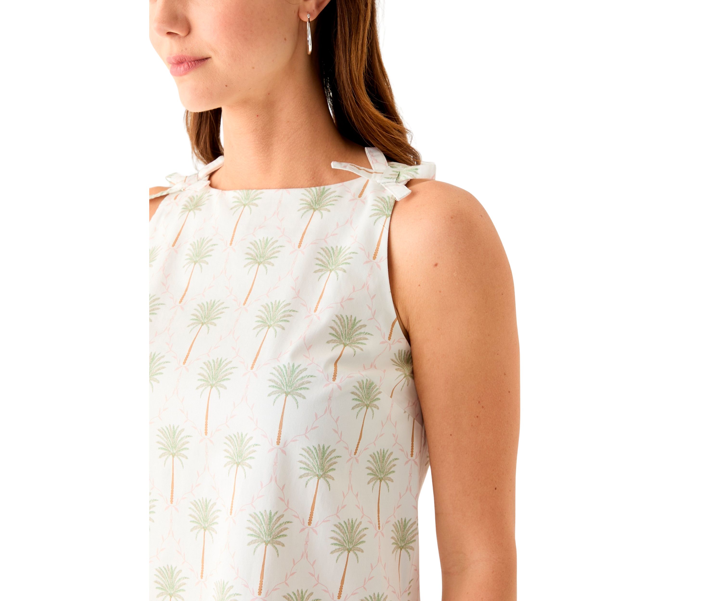 Womens Sleeveless Bow Straight Printed Dress