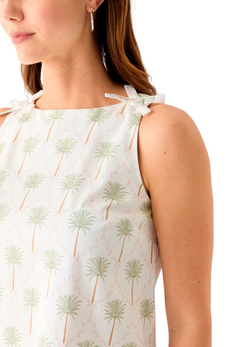 Womens Sleeveless Bow Straight Printed Dress
