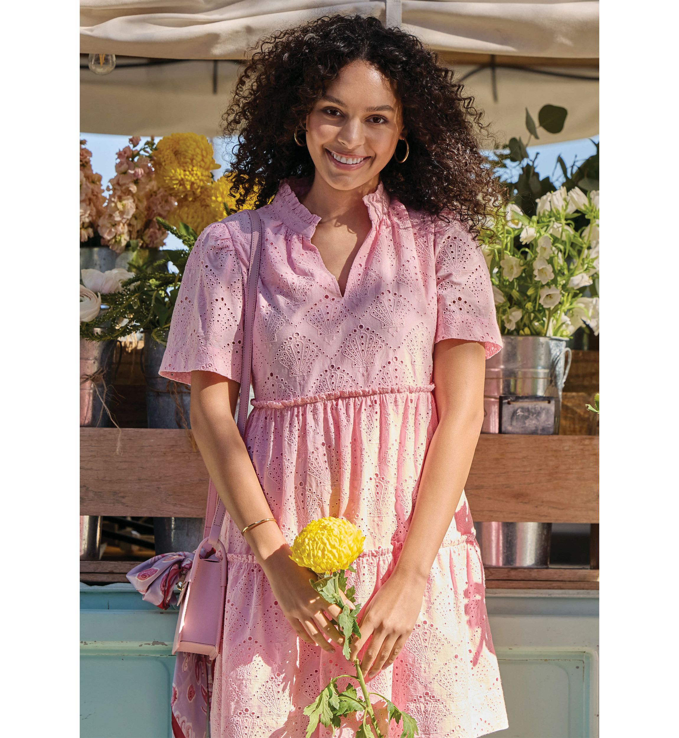 Sewing Down South x Crown & Ivy™ Mere Short Sleeve Printed Eyelet Dress