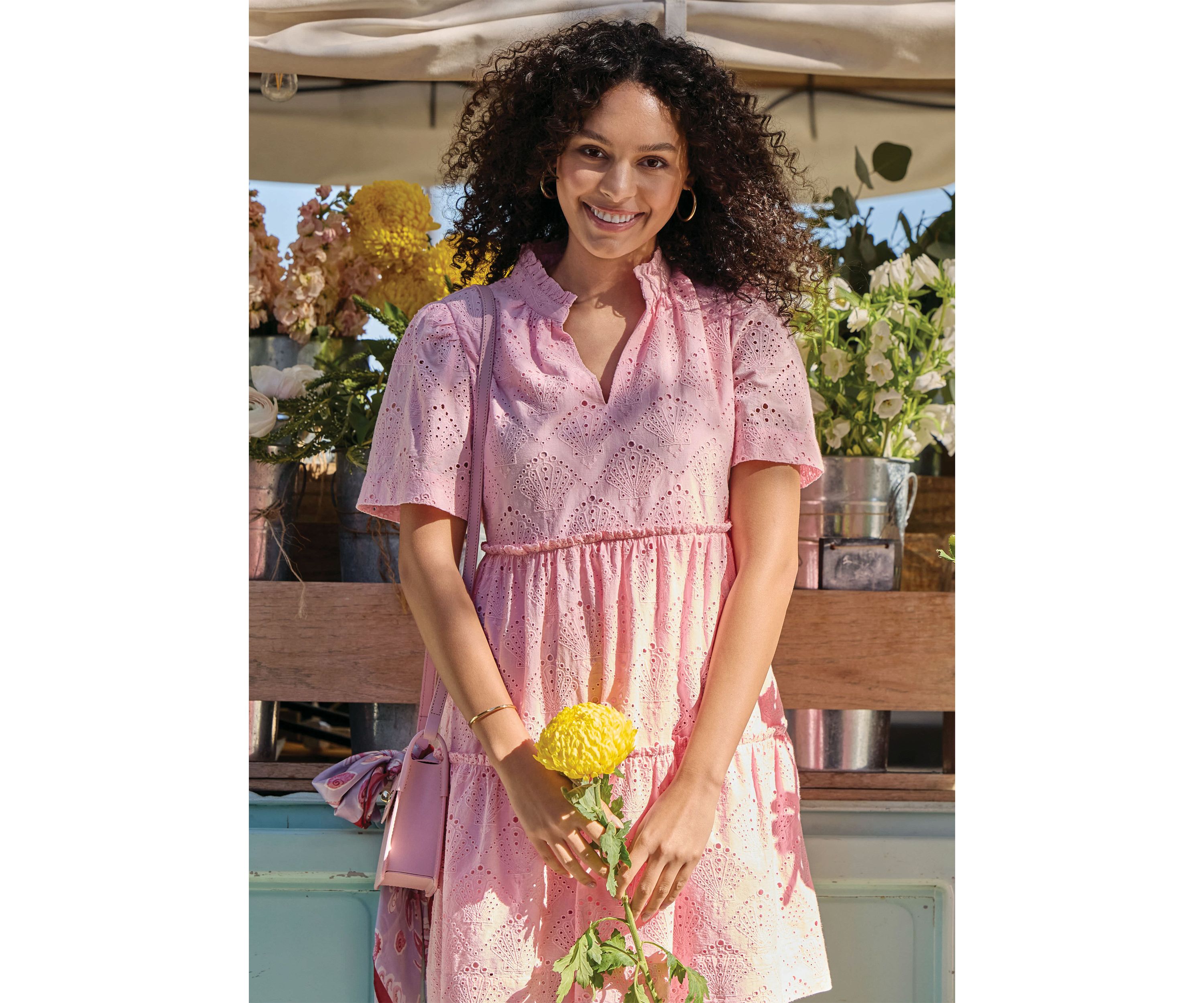 Sewing Down South x Crown & Ivy™ Mere Short Sleeve Printed Eyelet Dress