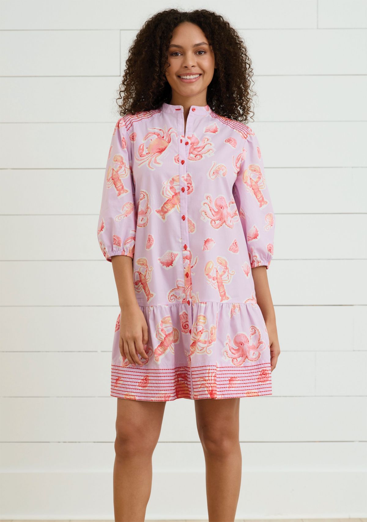 Sewing Down South x Crown & Ivy™ Brooke Three Quarter Sleeve Printed Dress with Embroidery 