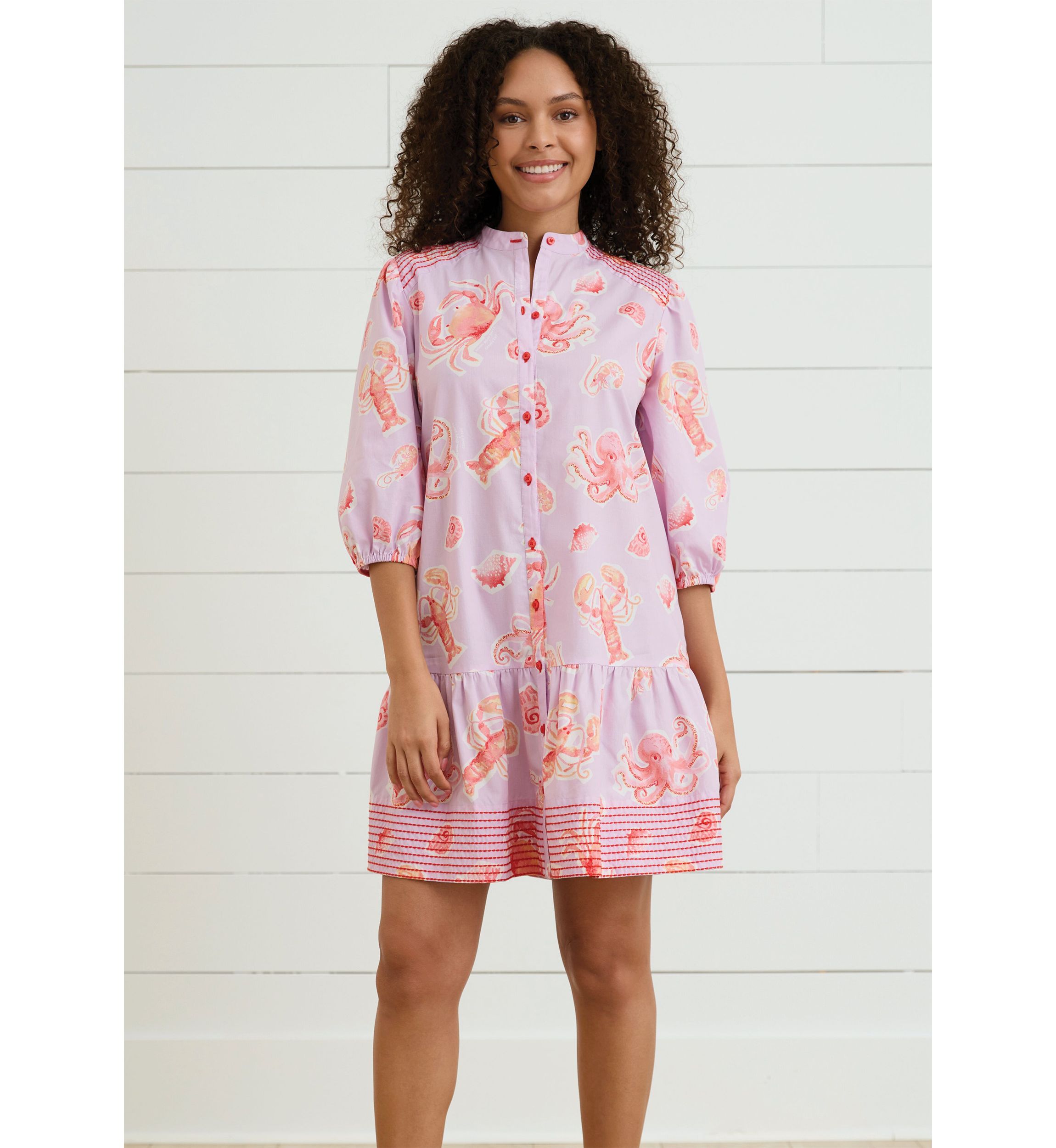Sewing Down South x Crown & Ivy™ Brooke Three Quarter Sleeve Printed Dress with Embroidery 