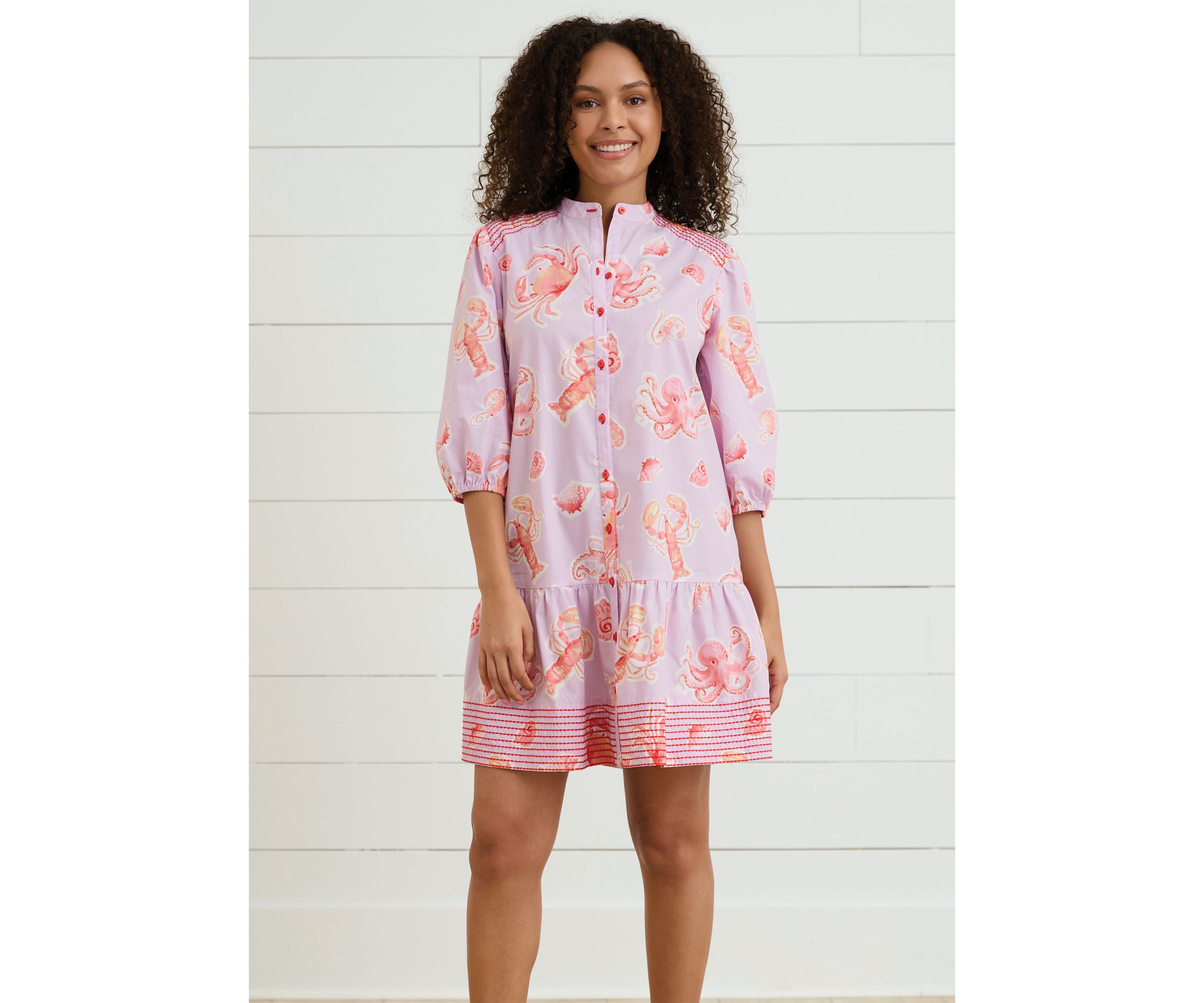 Sewing Down South x Crown & Ivy™ Brooke Three Quarter Sleeve Printed Dress with Embroidery 