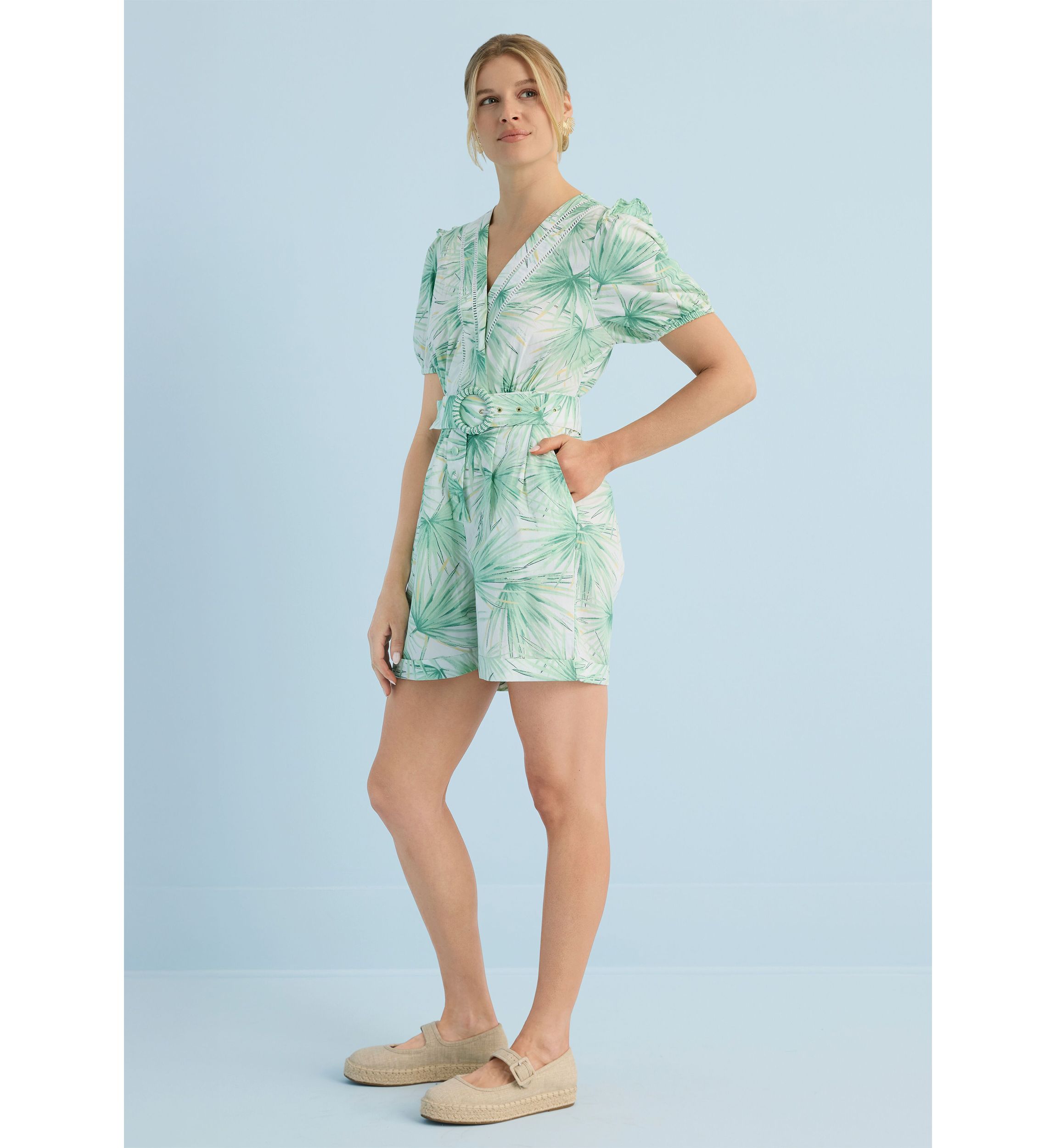 Sewing Down South x Crown & Ivy™ Elise V-Neck Romper with Beaded Belt