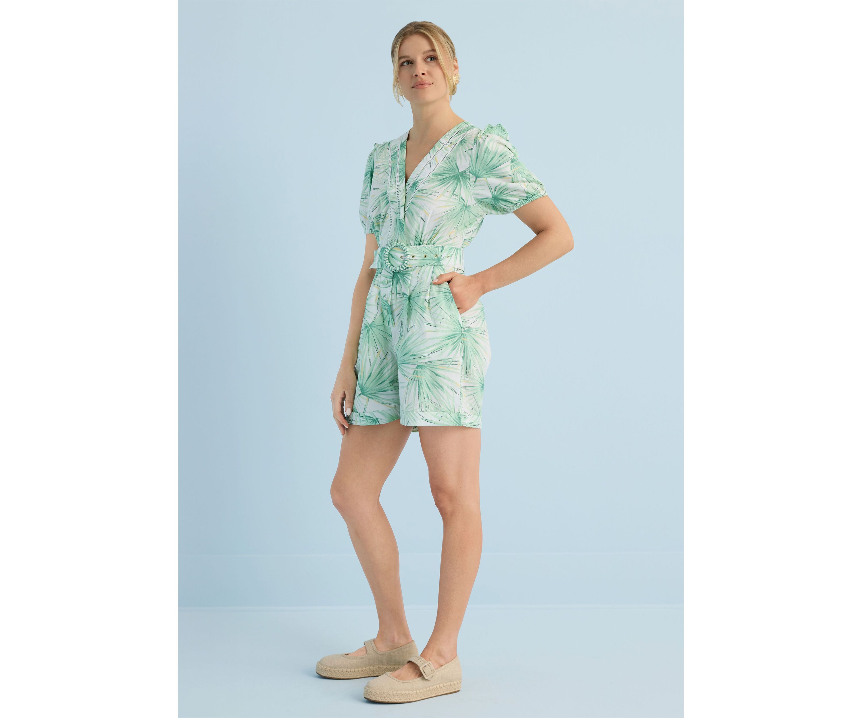 Sewing Down South x Crown & Ivy™ Elise V-Neck Romper with Beaded Belt