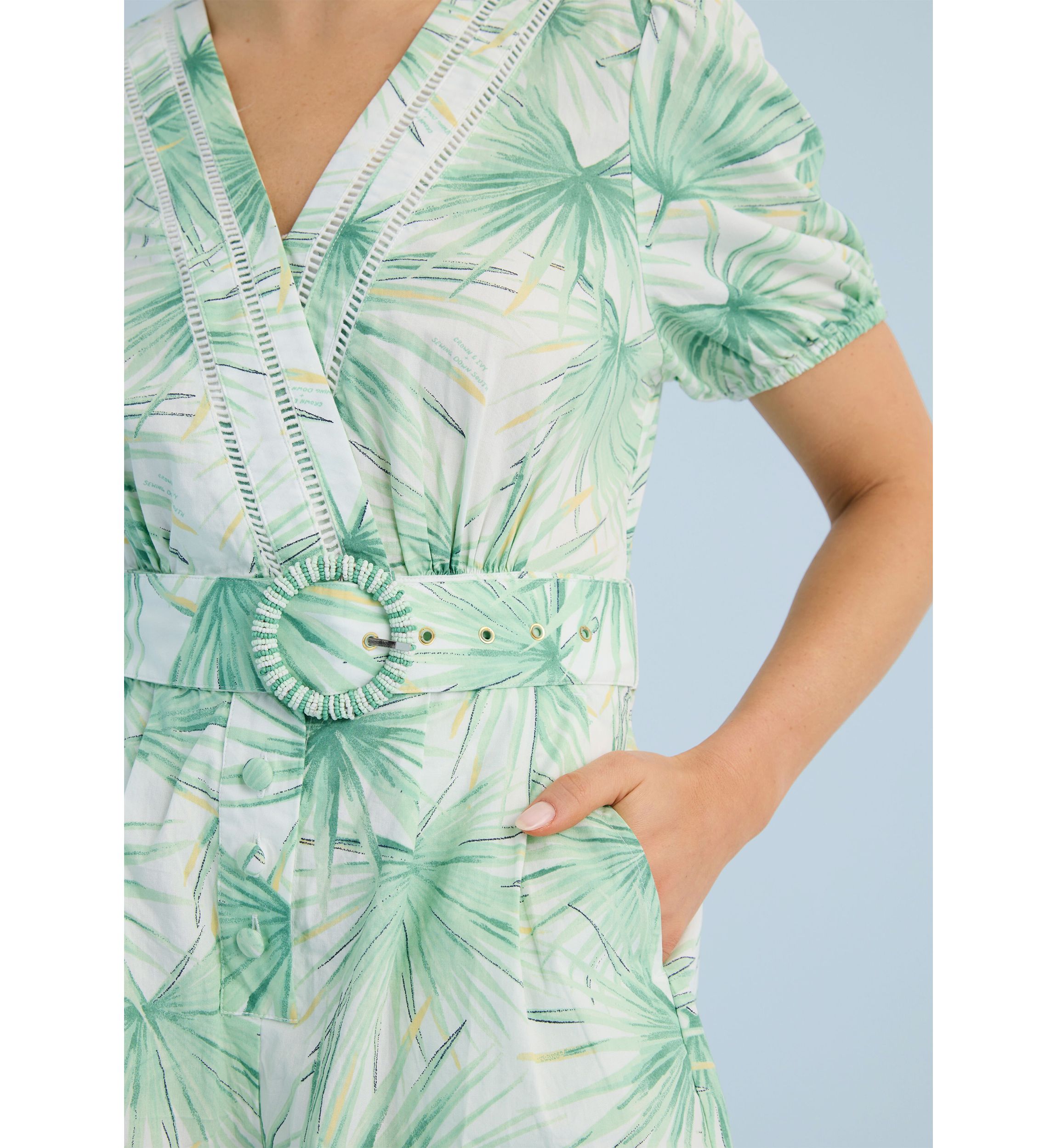 Sewing Down South x Crown & Ivy™ Elise V-Neck Romper with Beaded Belt