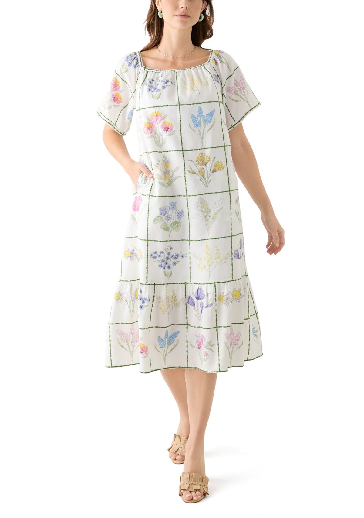Womens Short Sleeve Embroidered House Dress