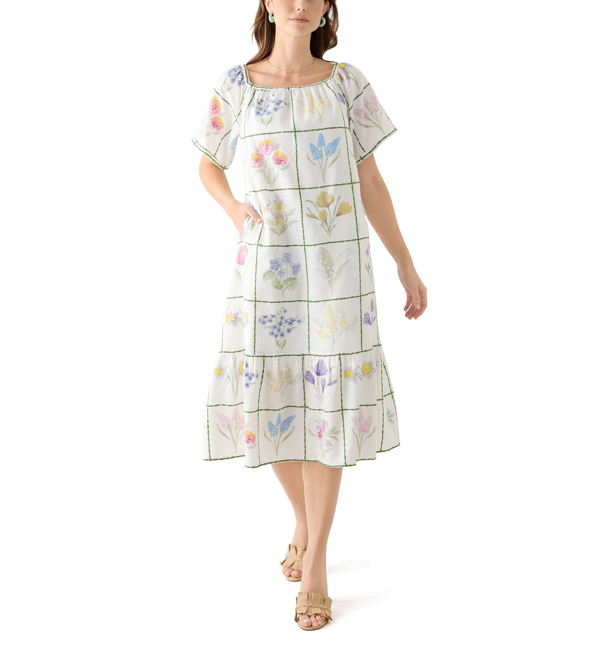 Womens Short Sleeve Embroidered House Dress