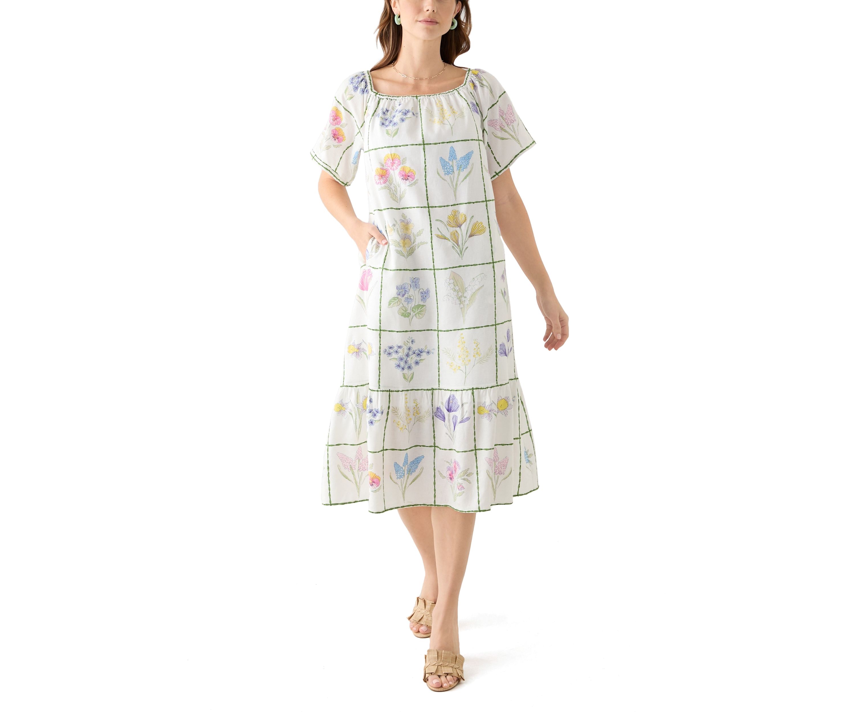 Womens Short Sleeve Embroidered House Dress