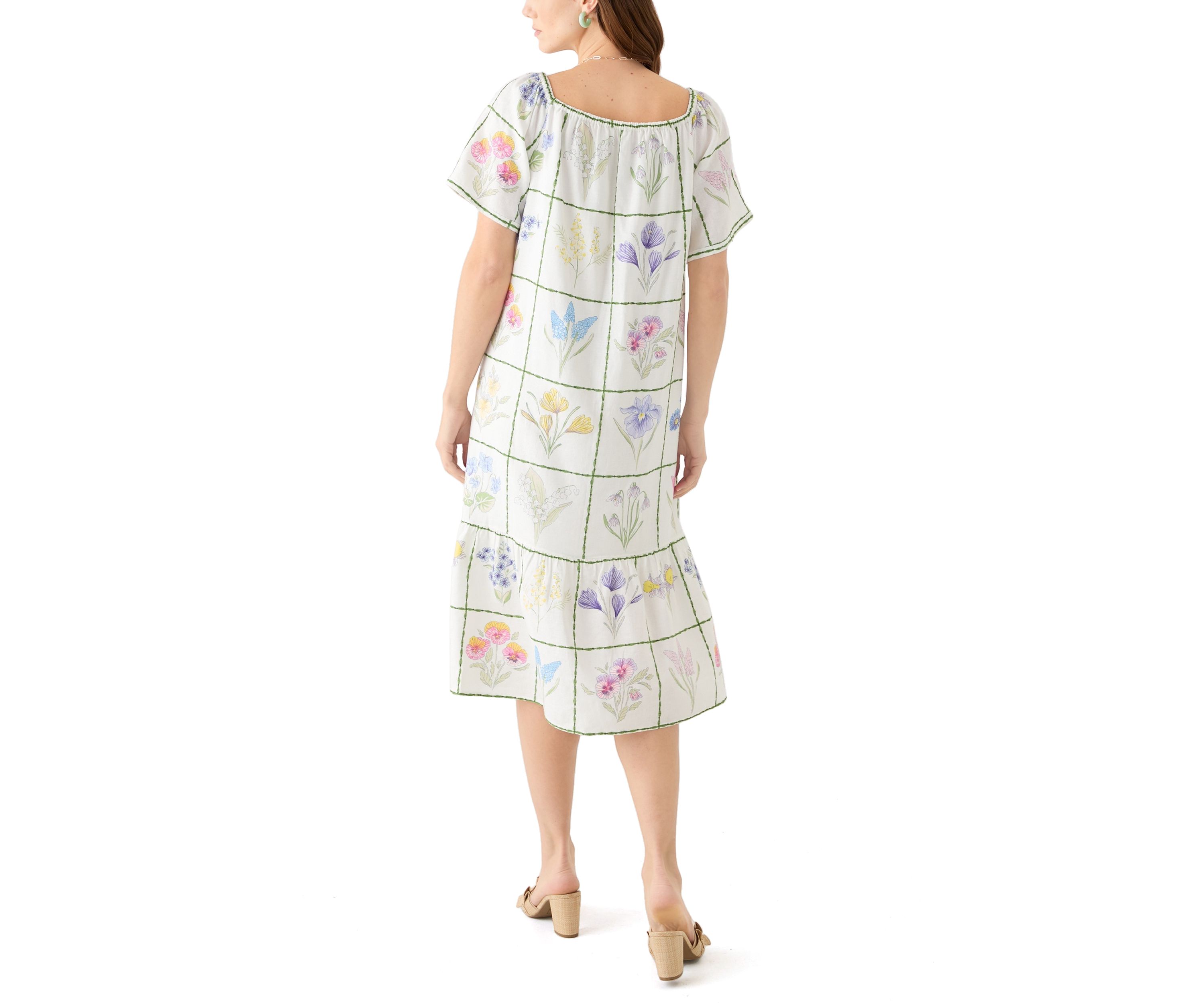 Womens Short Sleeve Embroidered House Dress