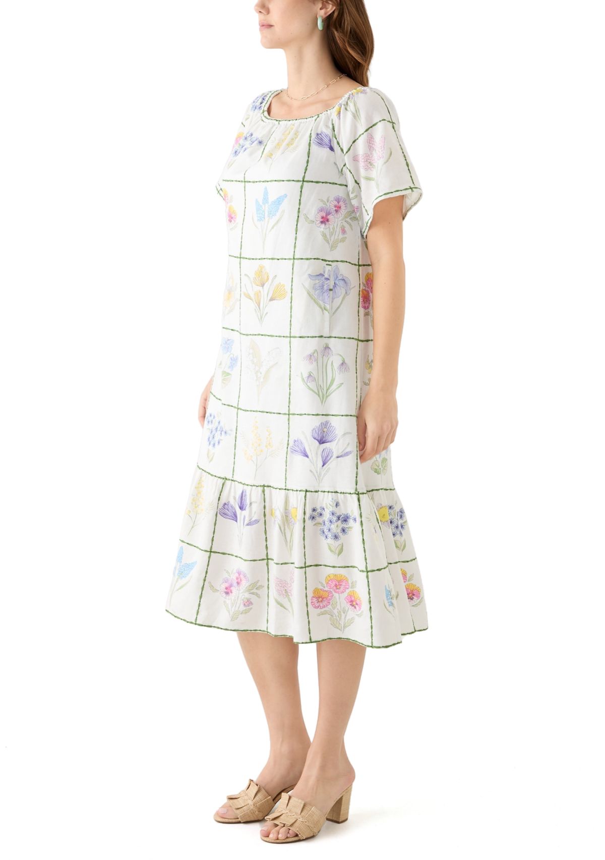 Womens Short Sleeve Embroidered House Dress