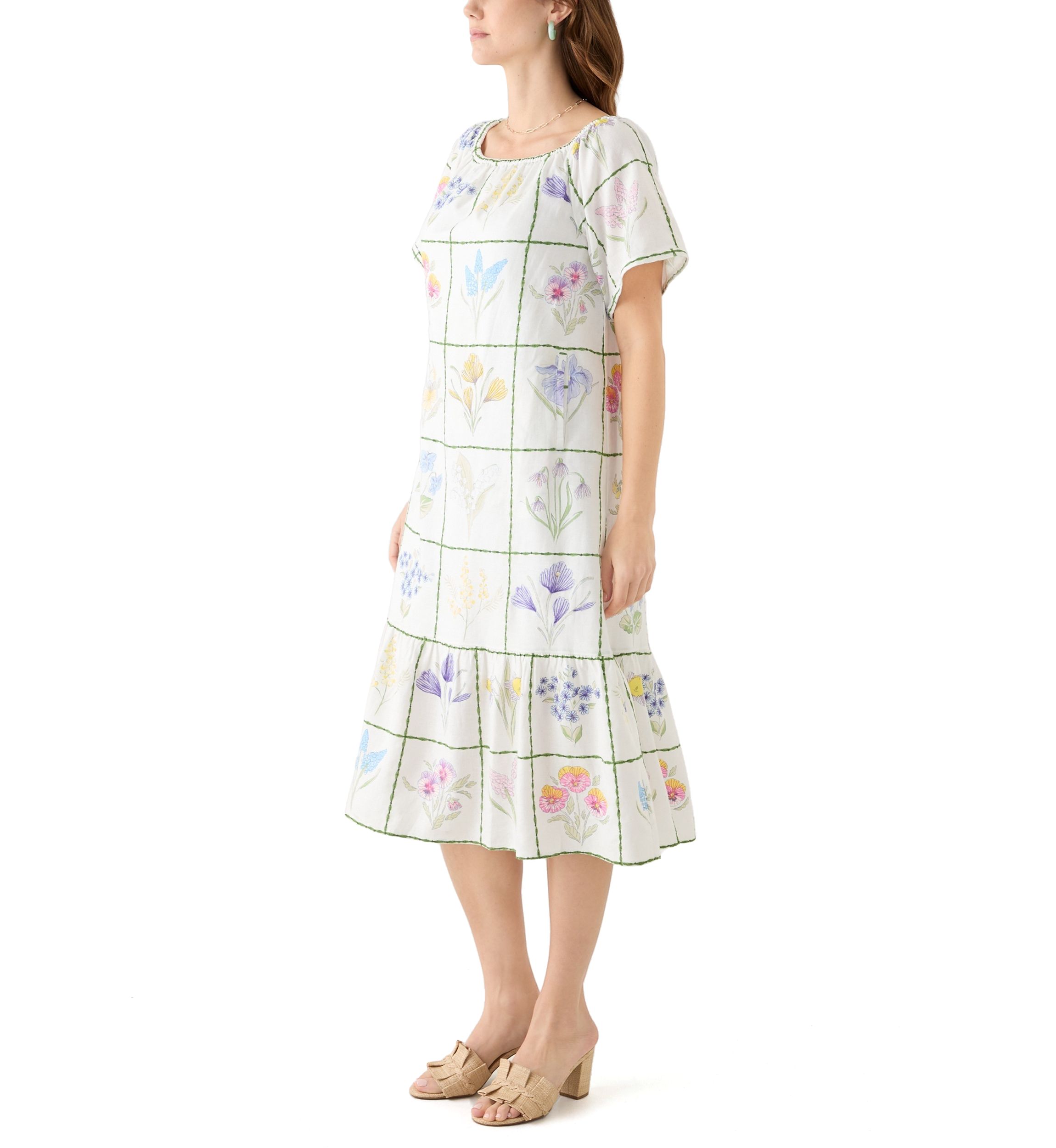 Womens Short Sleeve Embroidered House Dress