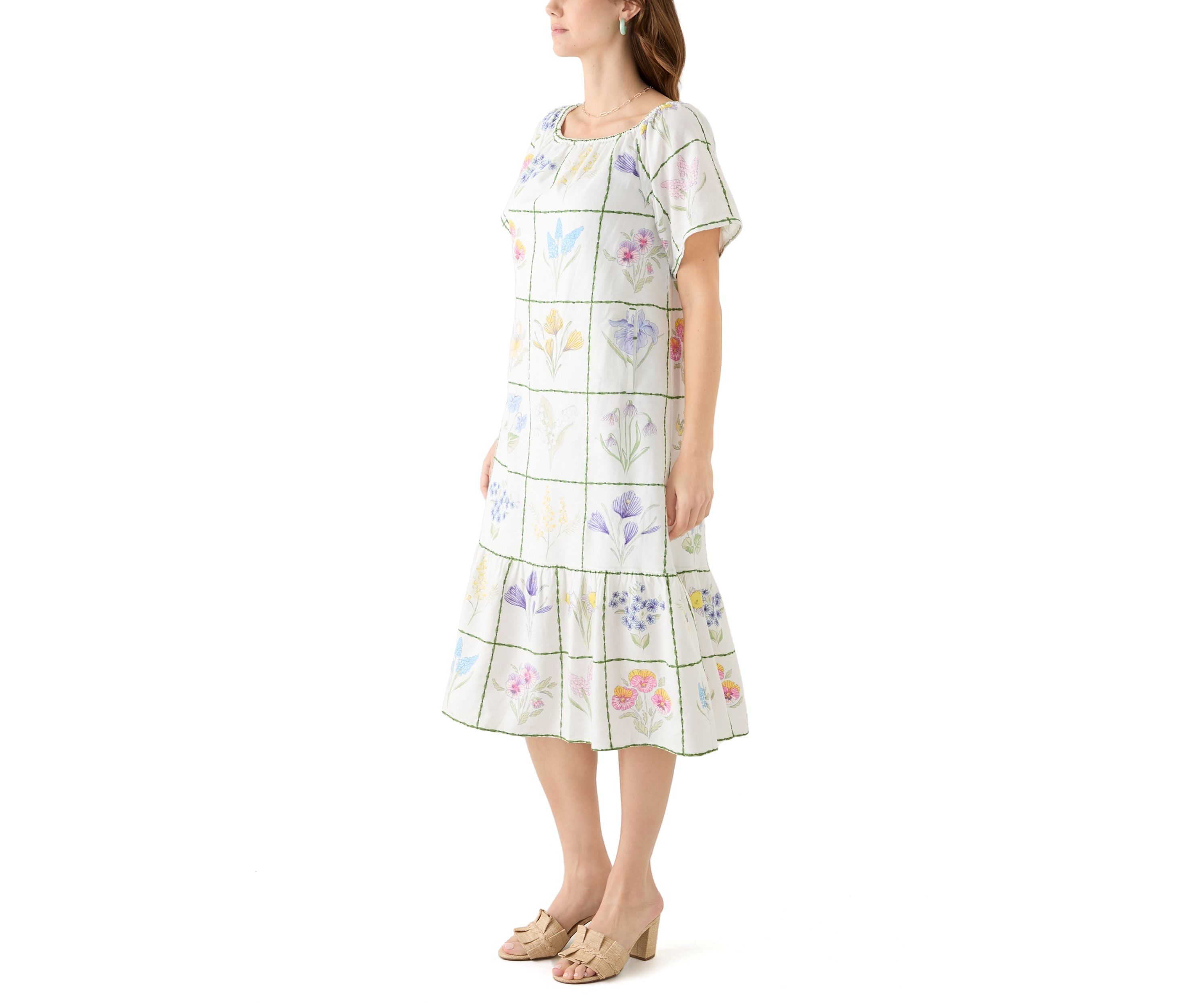 Womens Short Sleeve Embroidered House Dress