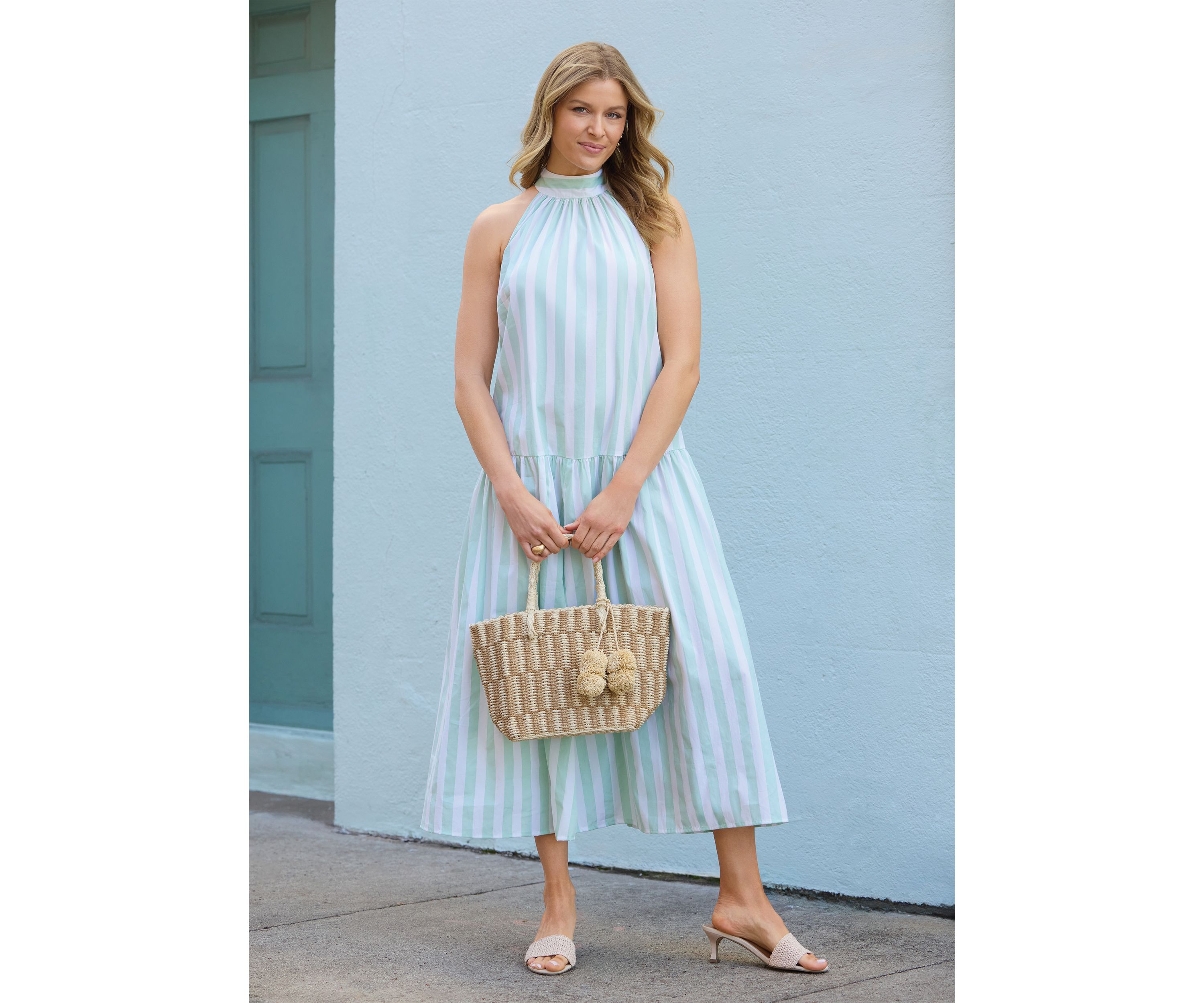 Sewing Down South x Crown & Ivy™ Amanda Striped Halter Neck Maxi Dress