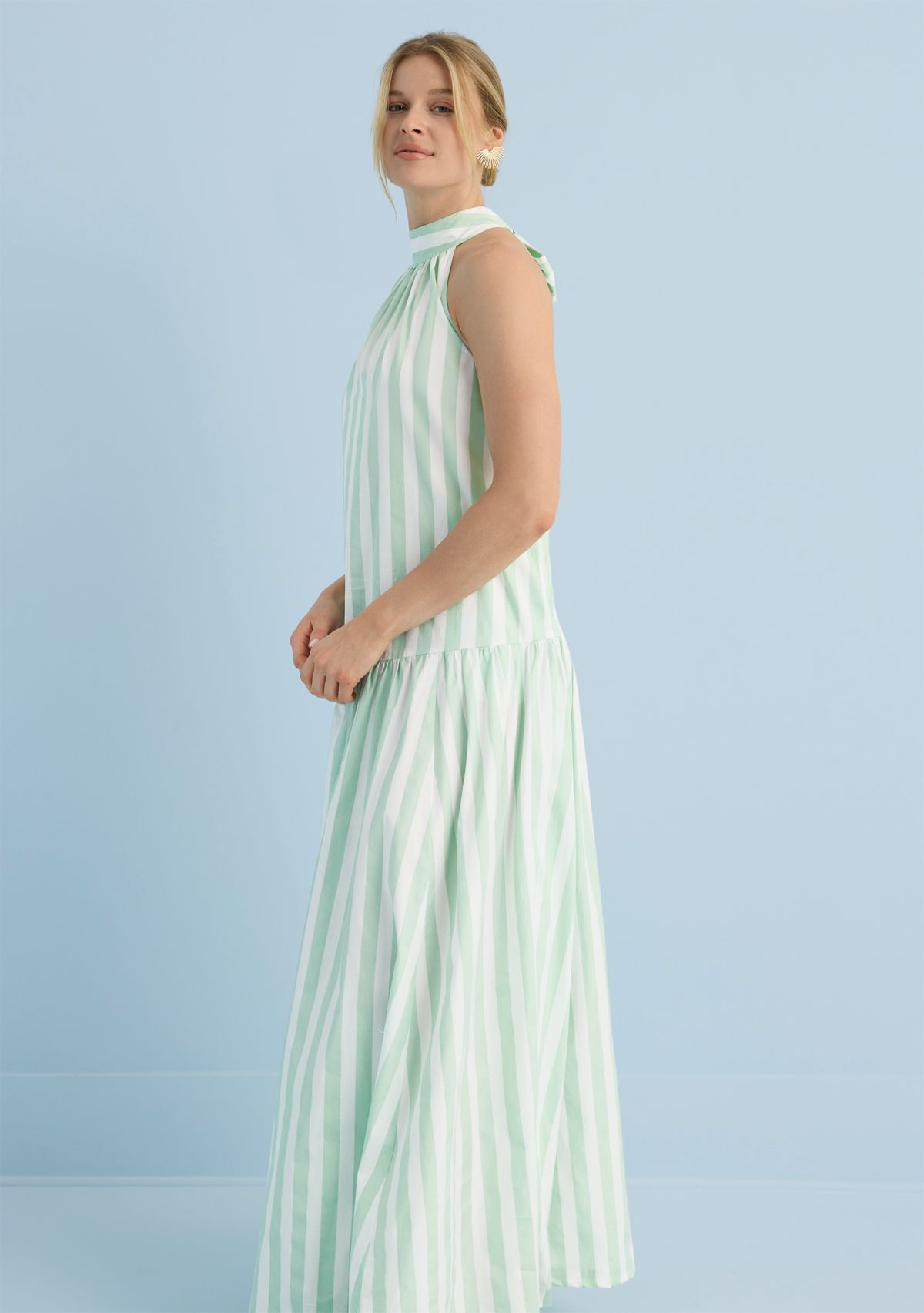Sewing Down South x Crown & Ivy™ Amanda Striped Halter Neck Maxi Dress