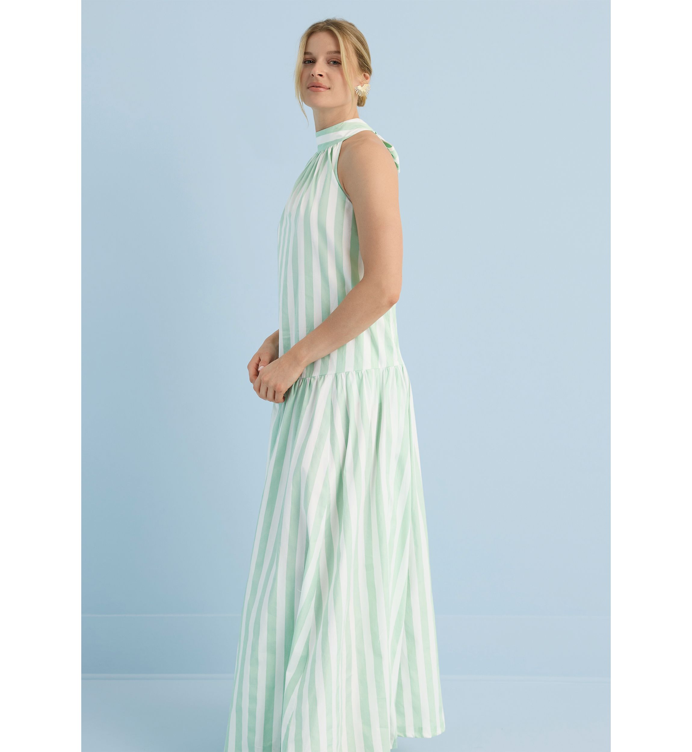 Sewing Down South x Crown & Ivy™ Amanda Striped Halter Neck Maxi Dress