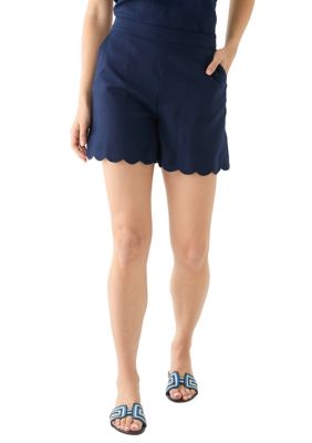 Crown & Ivy Women's 5" Linen Scallop Shorts, Navy Blue, 6