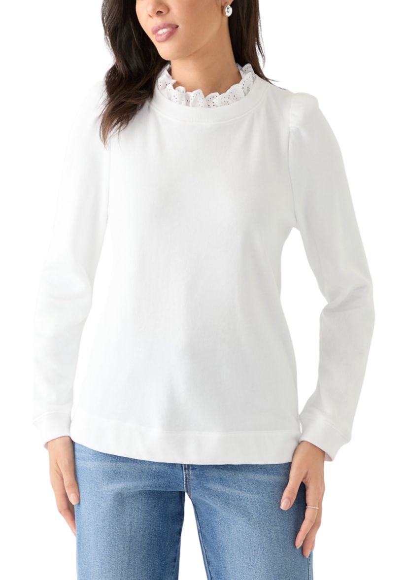 Womens Eyelet Trim Sweater