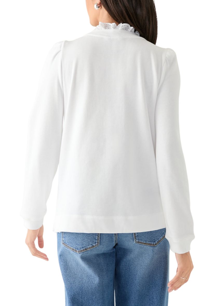 Womens Eyelet Trim Sweater