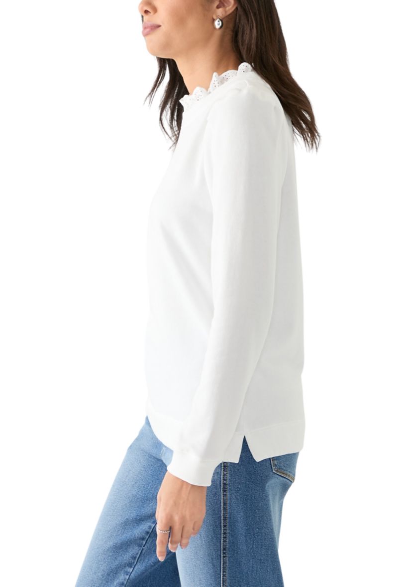Womens Eyelet Trim Sweater