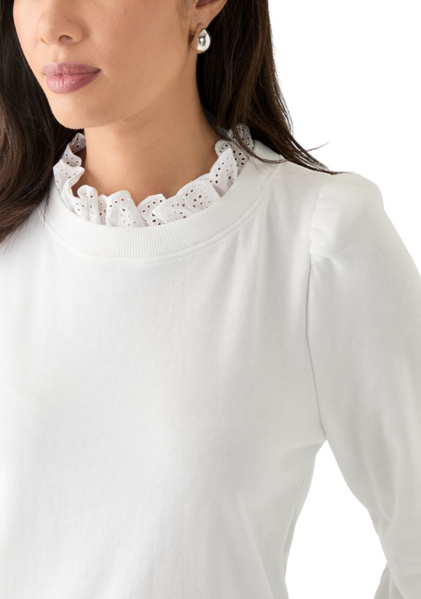Womens Eyelet Trim Sweater