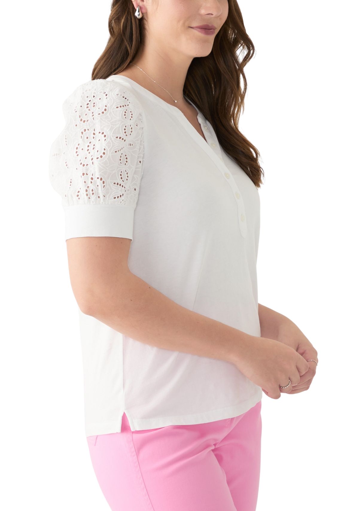 Womens Puff Sleeve Henley Top